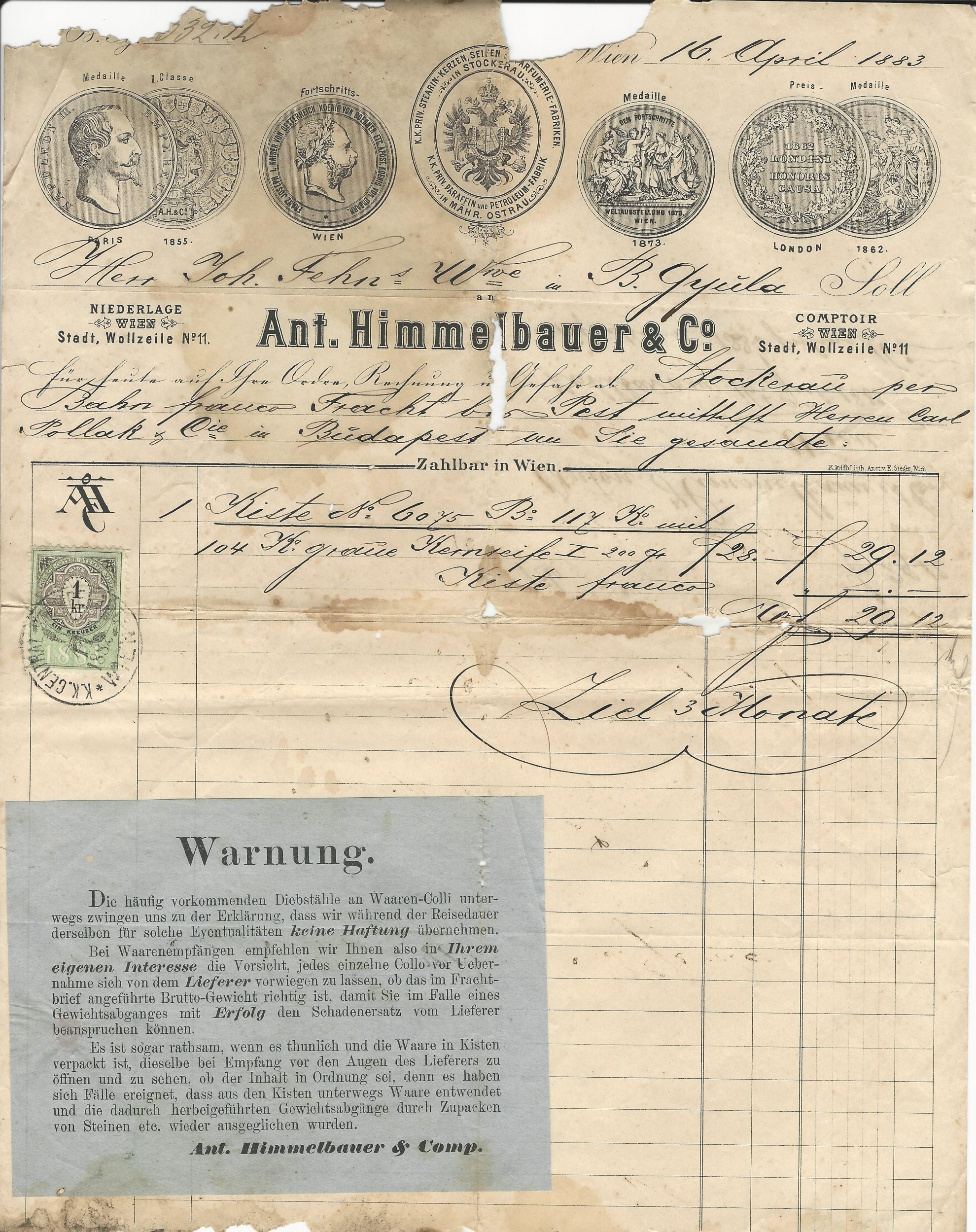 Himmelbauer Antal és Társa számla (Magyar Kereskedelmi és Vendéglátóipari Múzeum CC BY-NC-SA)