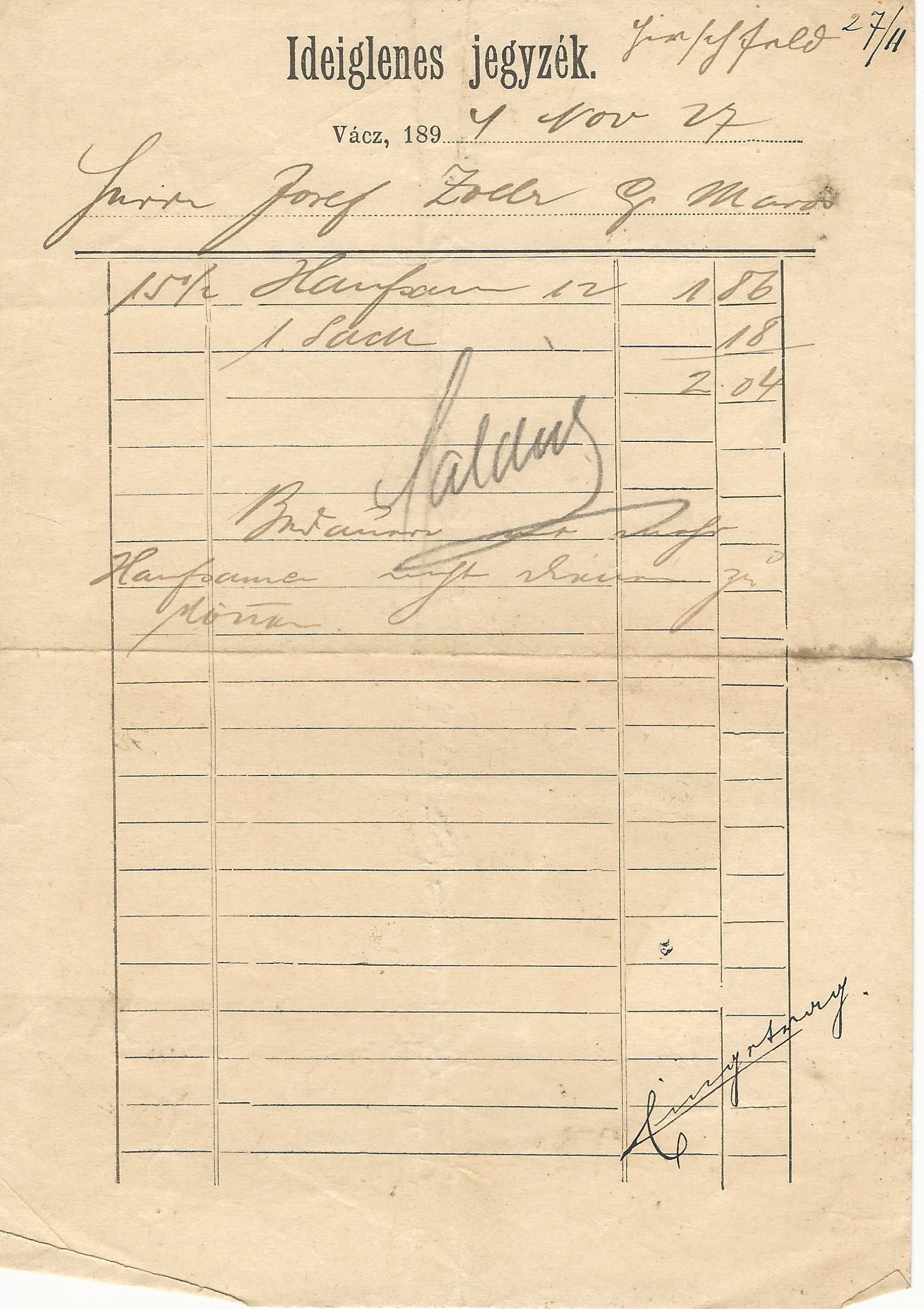 Ismeretlen cég számlája (Magyar Kereskedelmi és Vendéglátóipari Múzeum CC BY-NC-SA)