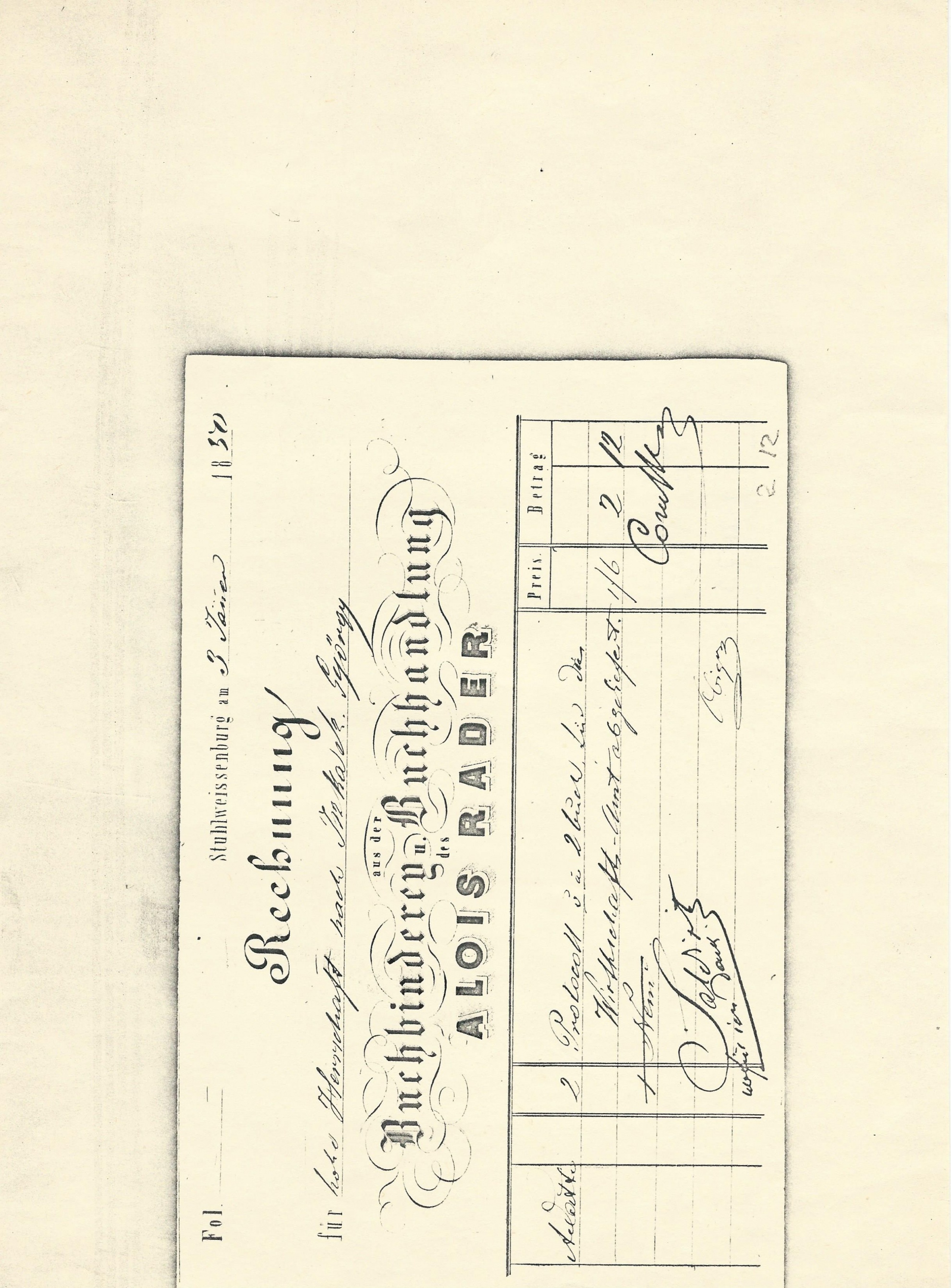 Rader Alajos számla (Magyar Kereskedelmi és Vendéglátóipari Múzeum CC BY-NC-SA)