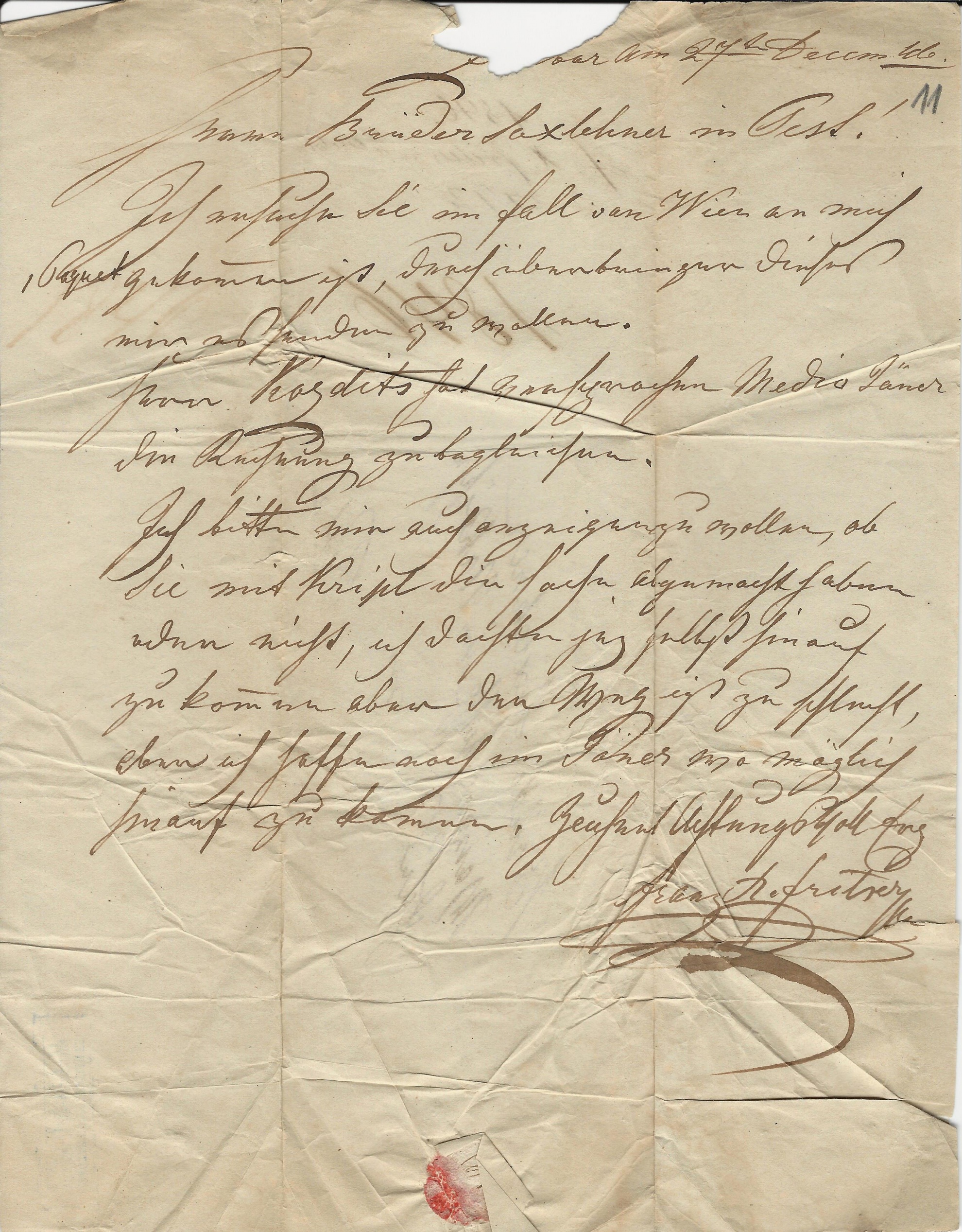 Fritzer Ferenc Xavér levél (Magyar Kereskedelmi és Vendéglátóipari Múzeum CC BY-NC-SA)
