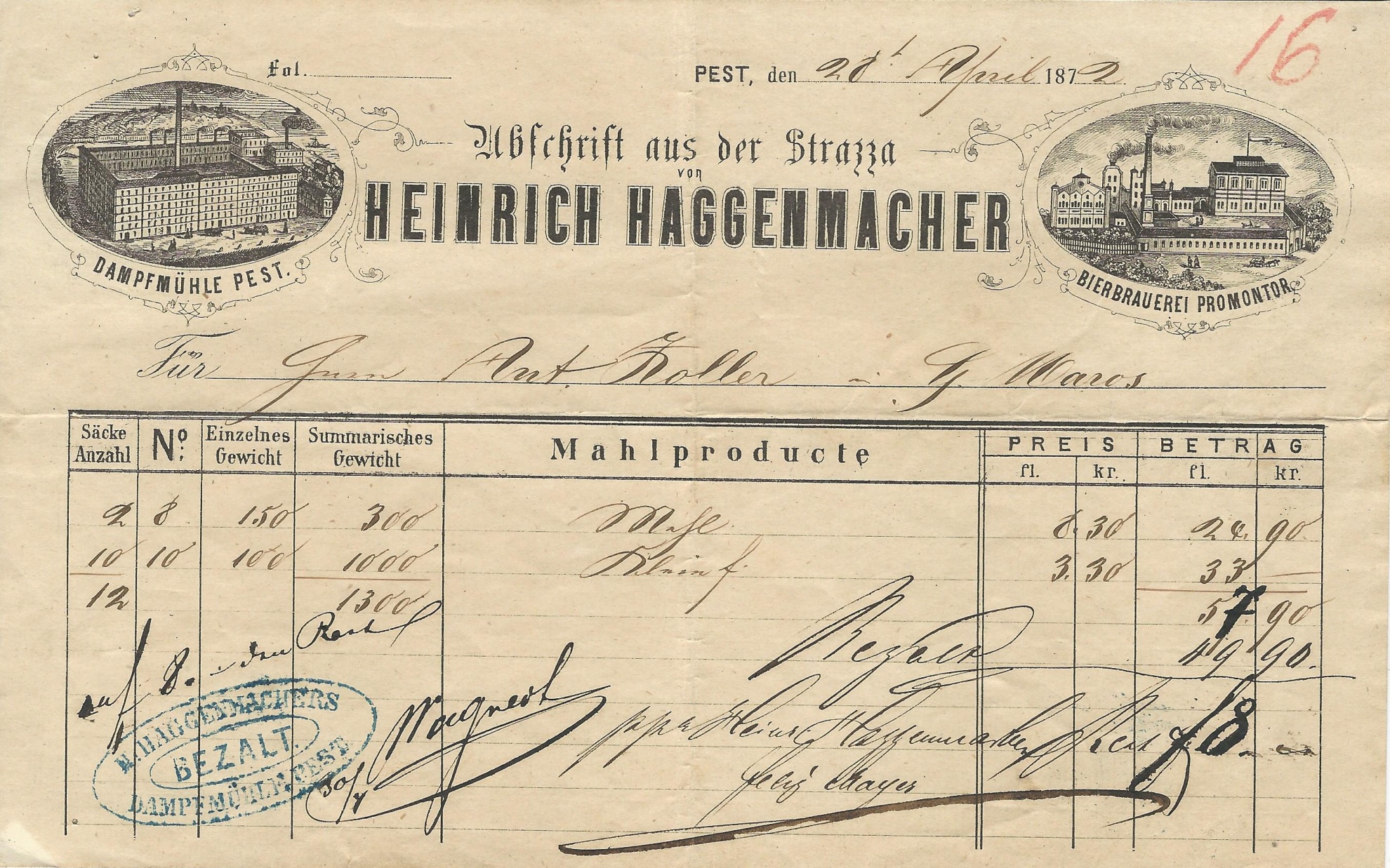 Haggenmacher Henrik számla (Magyar Kereskedelmi és Vendéglátóipari Múzeum CC BY-NC-SA)
