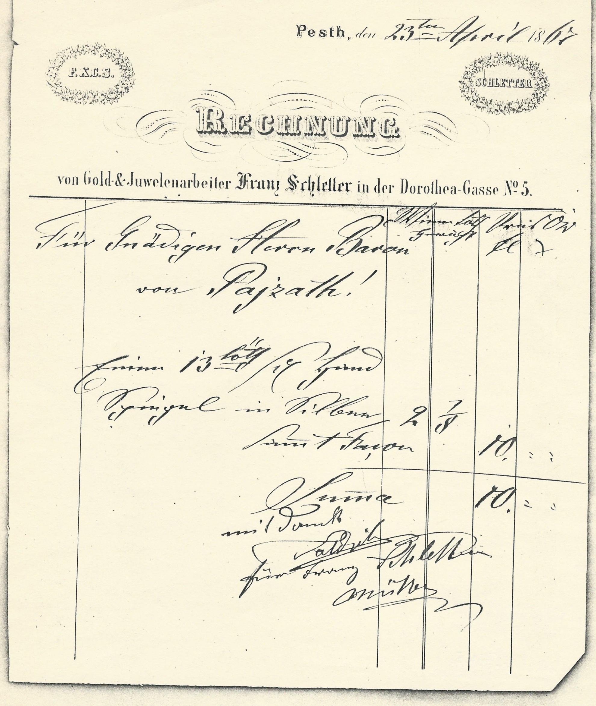 Schletter számla (Magyar Kereskedelmi és Vendéglátóipari Múzeum CC BY-NC-SA)