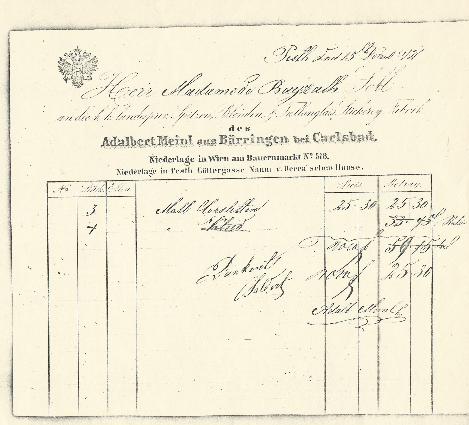 Meinl Adalbert számla (Magyar Kereskedelmi és Vendéglátóipari Múzeum CC BY-NC-SA)
