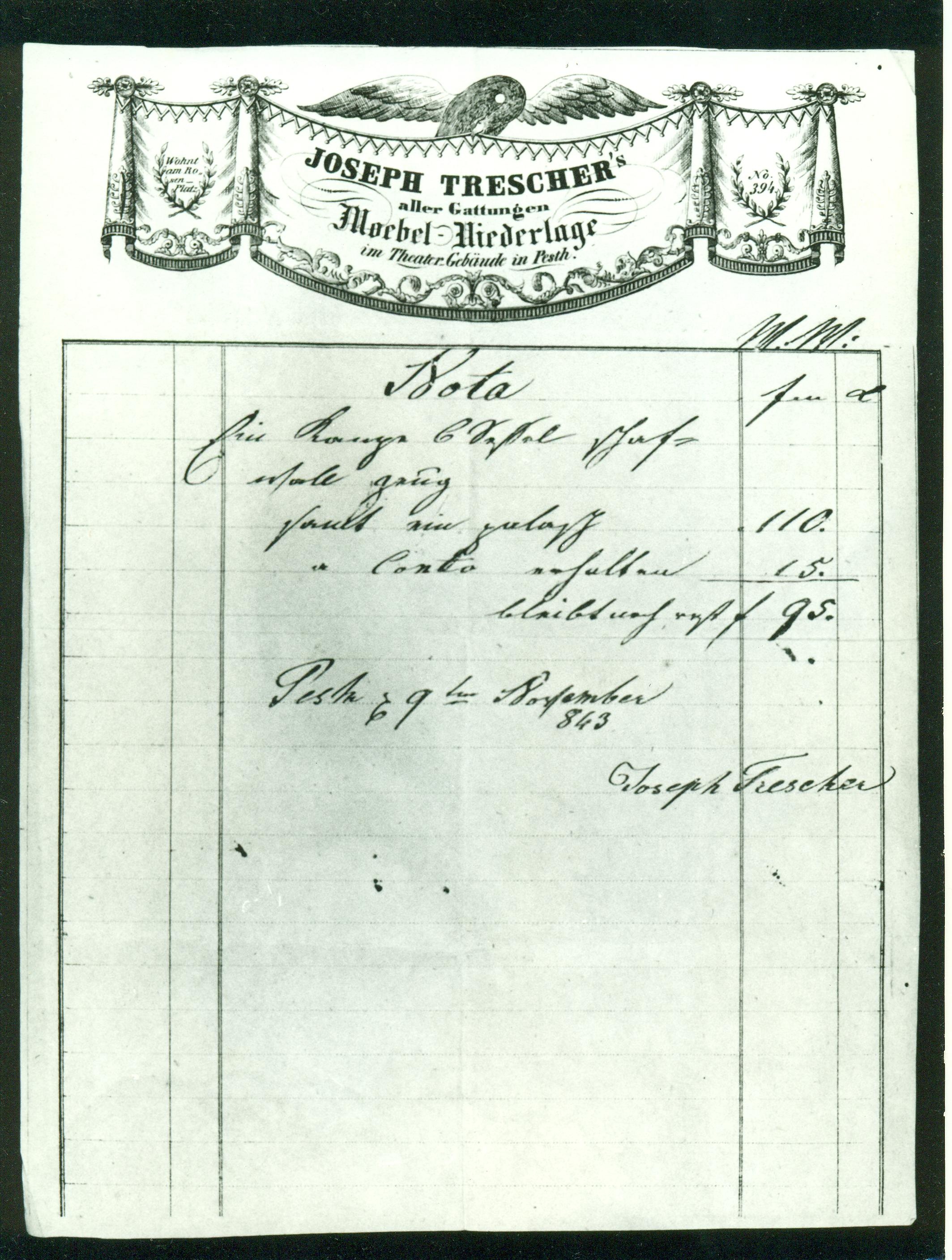 Trescher József számla (Magyar Kereskedelmi és Vendéglátóipari Múzeum CC BY-NC-SA)