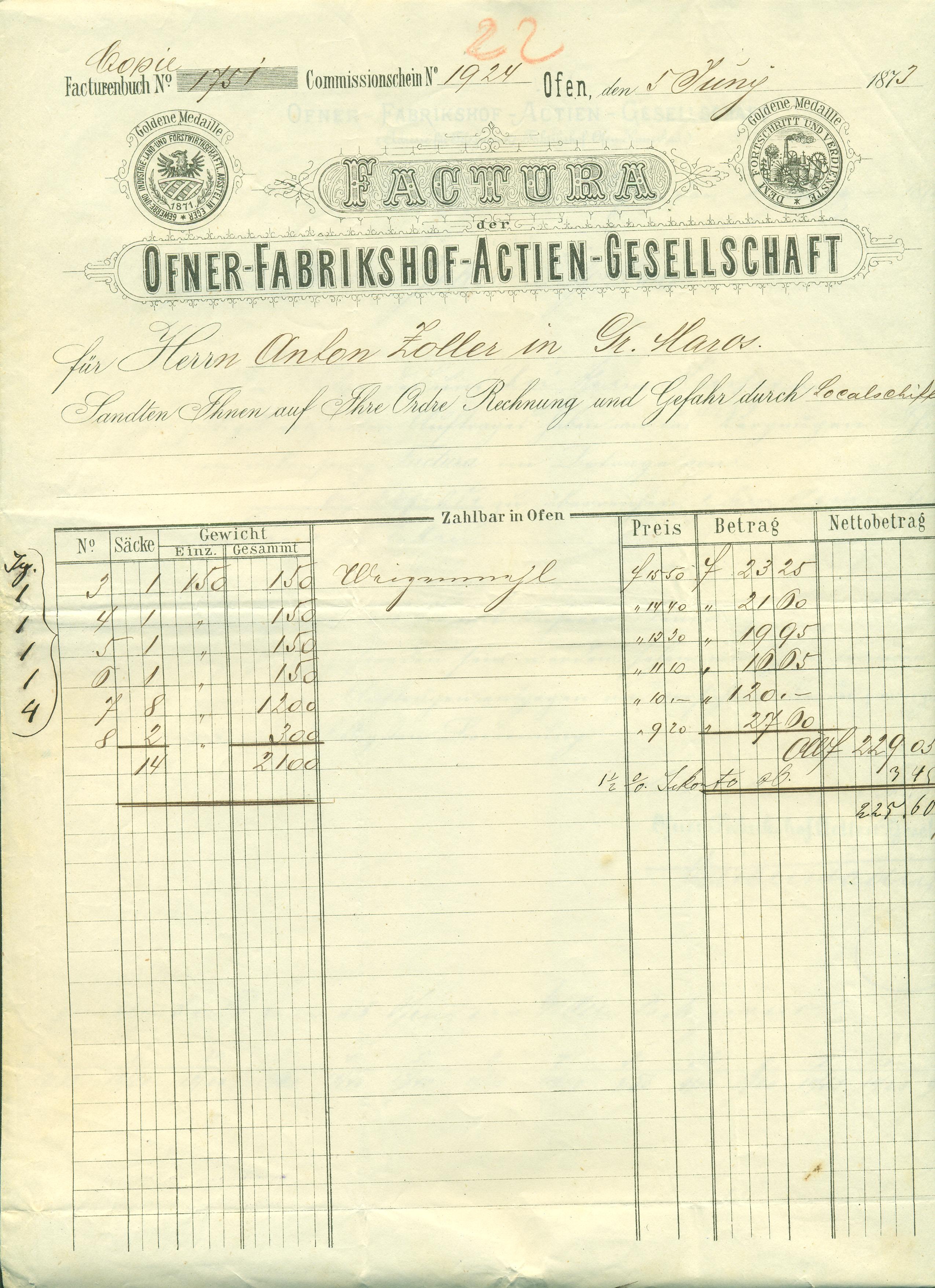 Budai Gyárudvar számla (Magyar Kereskedelmi és Vendéglátóipari Múzeum CC BY-NC-SA)