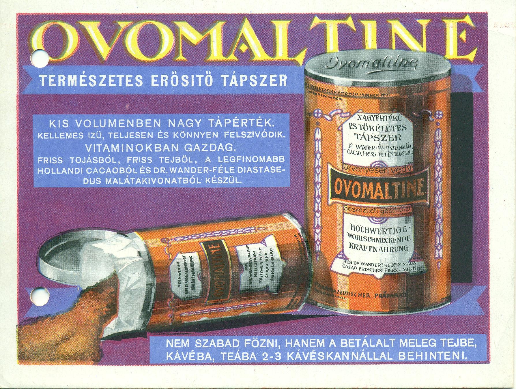 Ovomaltine reklámlap (Magyar Kereskedelmi és Vendéglátóipari Múzeum CC BY-NC-SA)