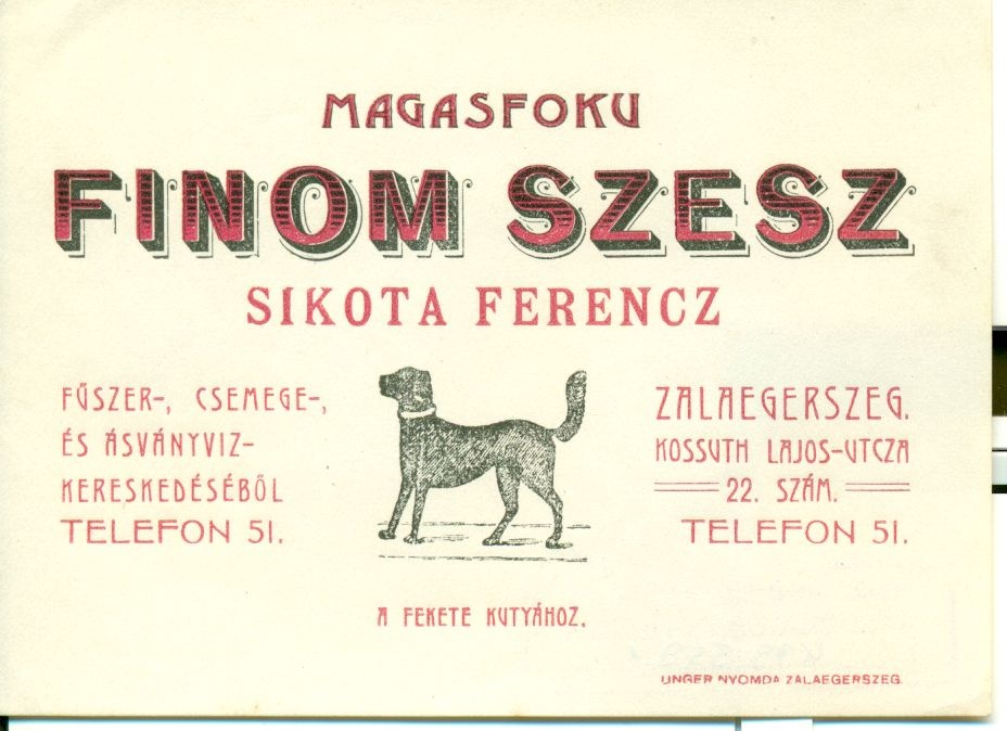 Sikota Ferencz, Finom Szesz (Magyar Kereskedelmi és Vendéglátóipari Múzeum CC BY-NC-SA)