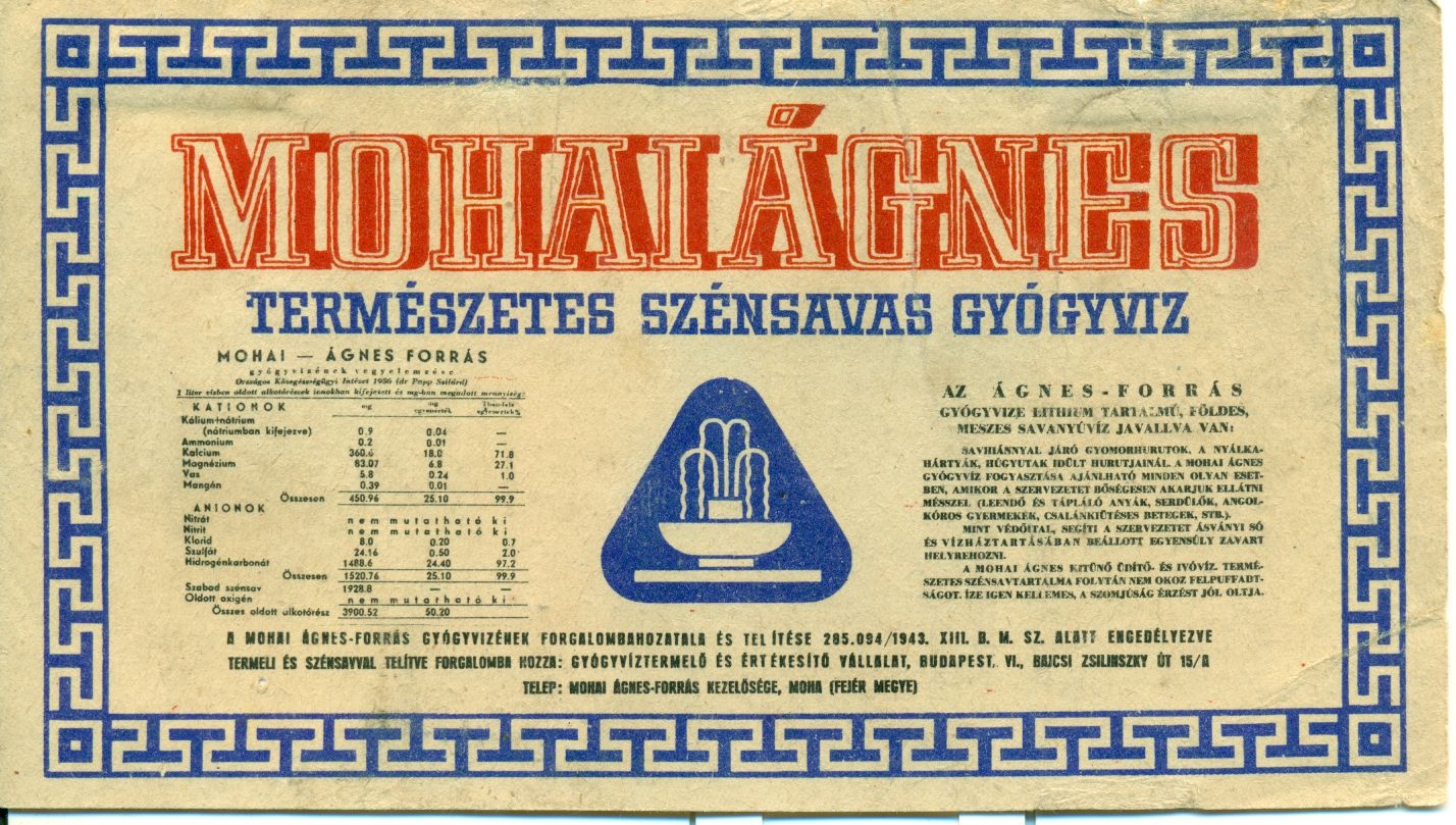Mohai Ágnes gyógyvíz (Magyar Kereskedelmi és Vendéglátóipari Múzeum CC BY-NC-SA)