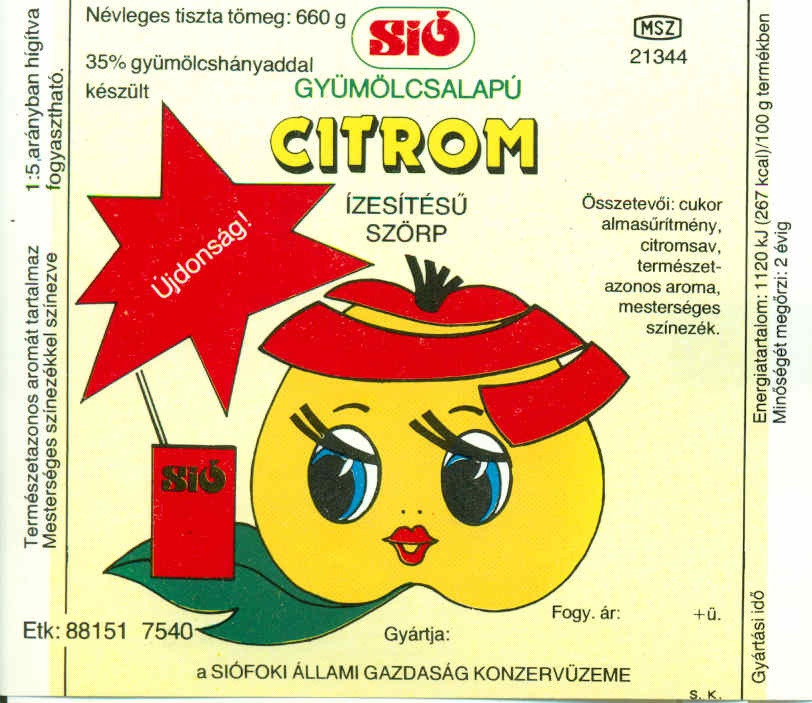 Citrom ízesítésű szörp (Magyar Kereskedelmi és Vendéglátóipari Múzeum CC BY-NC-SA)