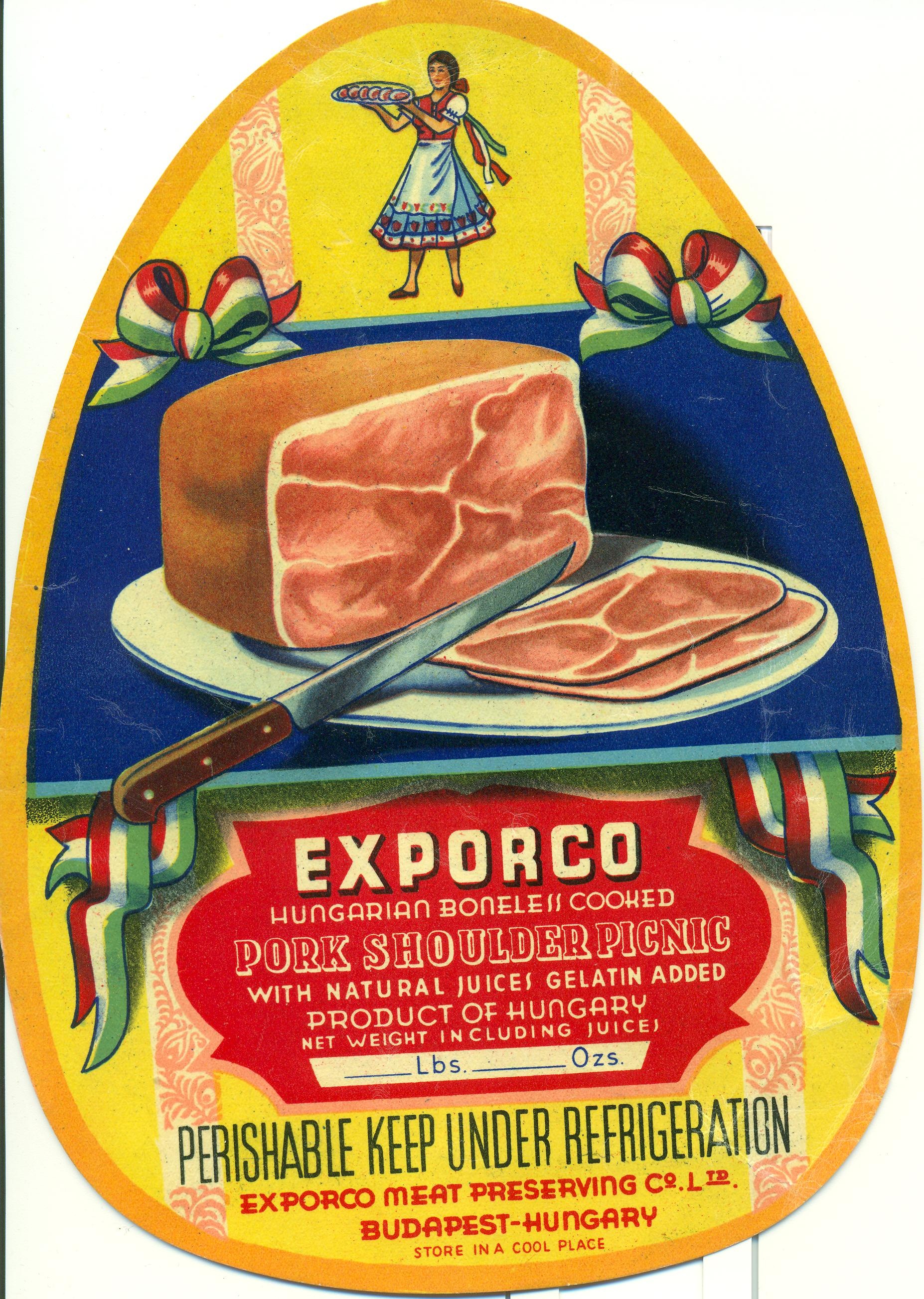 Exporco sonka reklámlapja (Magyar Kereskedelmi és Vendéglátóipari Múzeum CC BY-NC-SA)