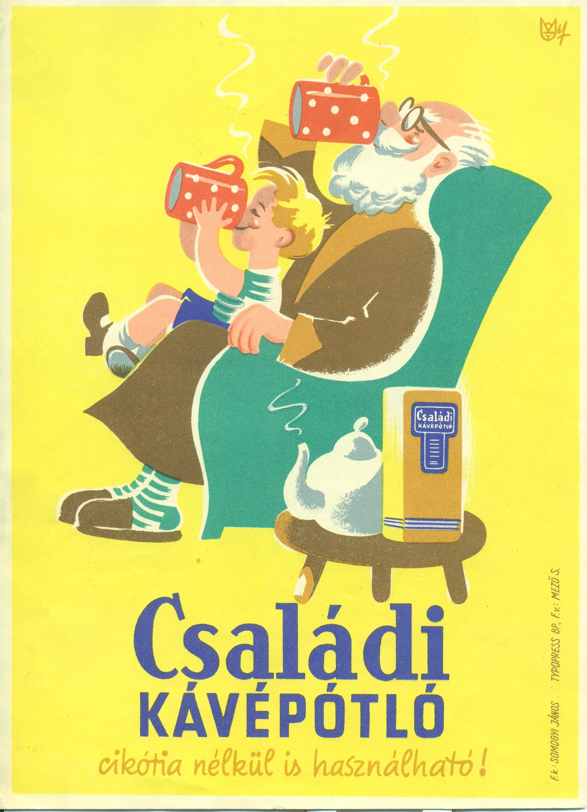 Családi kávépótló villamosplakát (Magyar Kereskedelmi és Vendéglátóipari Múzeum CC BY-NC-SA)