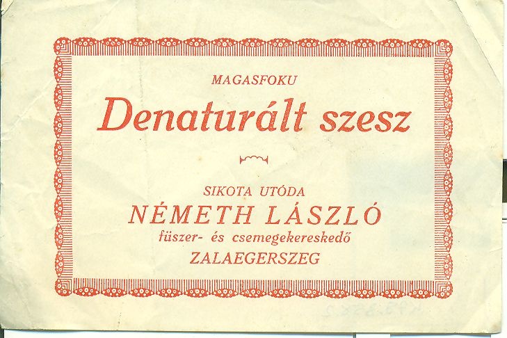 Denaturált szesz (Magyar Kereskedelmi és Vendéglátóipari Múzeum CC BY-NC-SA)