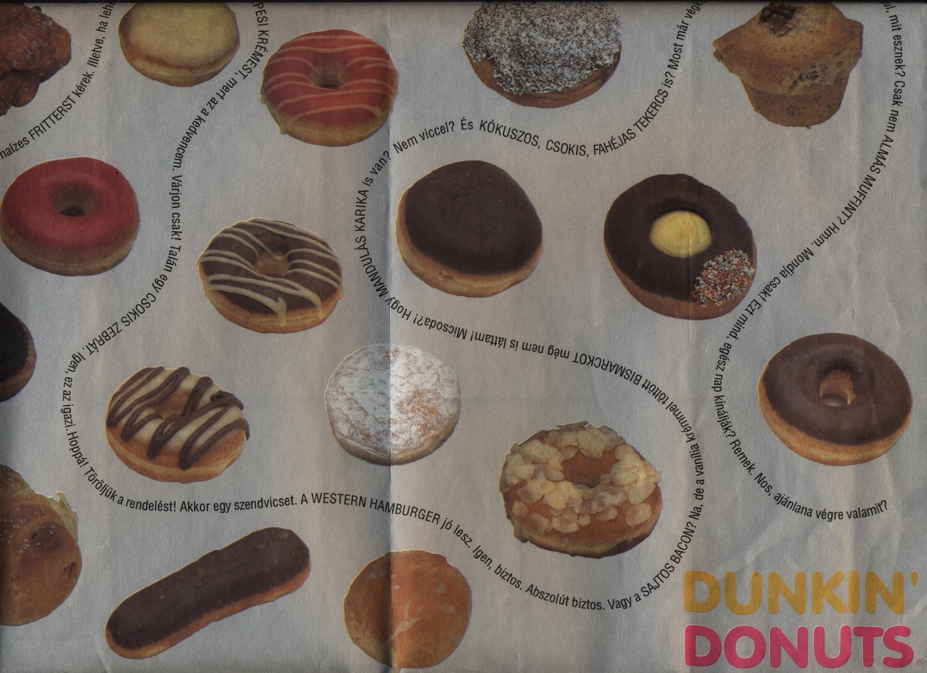 Dunkin’ Donuts tálcapapír (Magyar Kereskedelmi és Vendéglátóipari Múzeum CC BY-NC-SA)