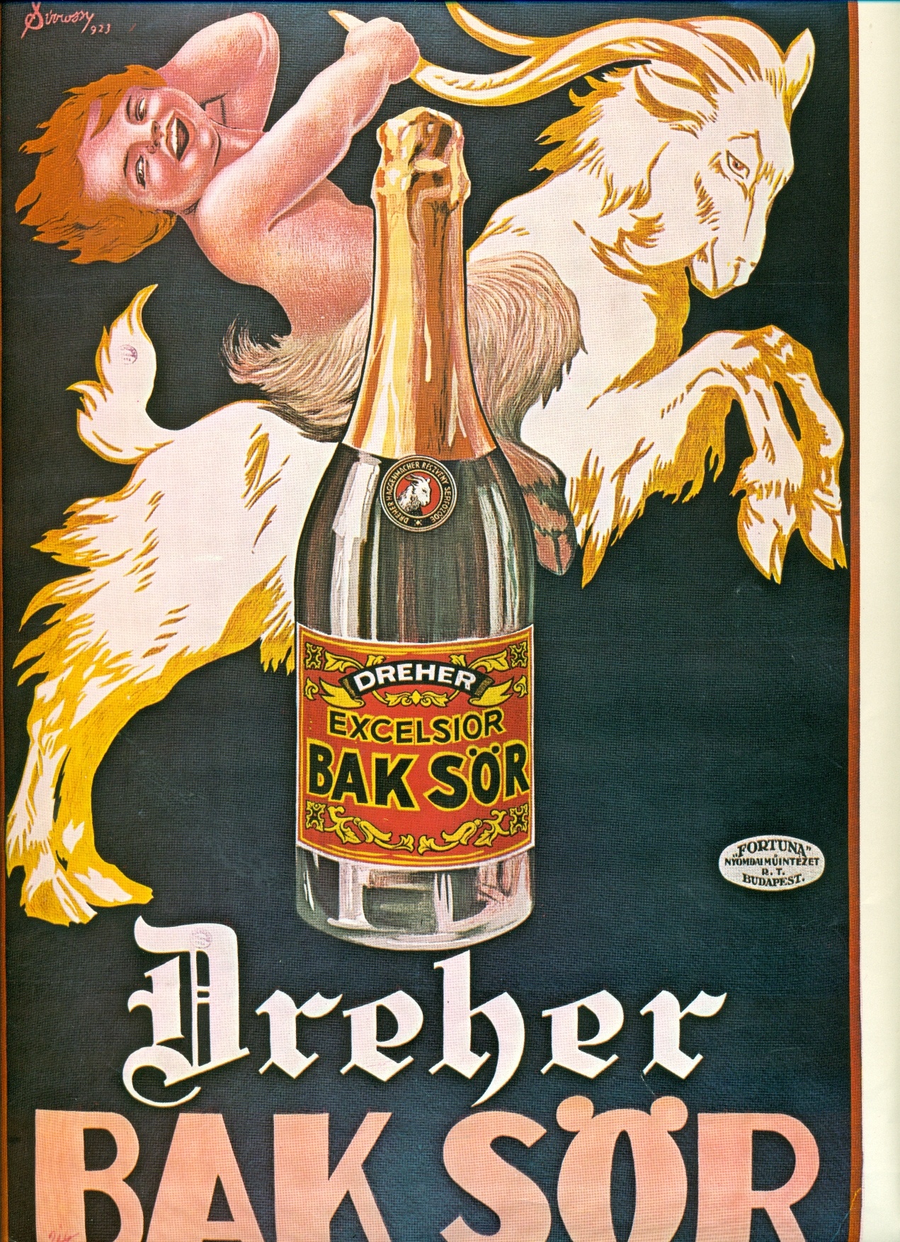 Dreher Bak sör kisplakát, reprodukció (Magyar Kereskedelmi és Vendéglátóipari Múzeum CC BY-NC-SA)