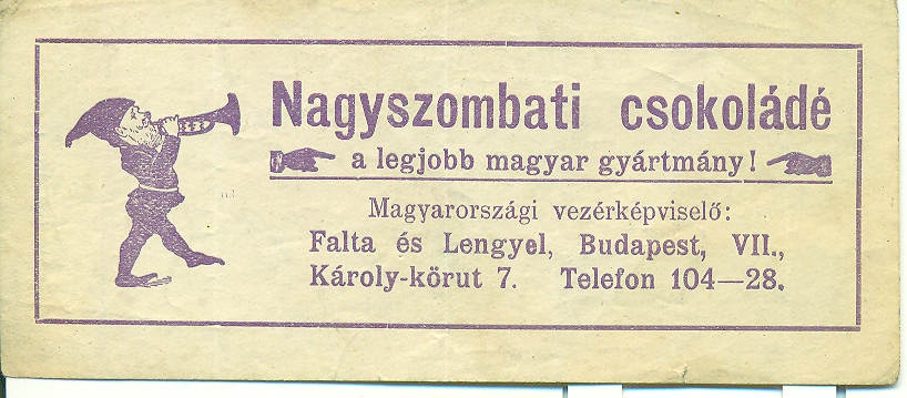 Nagyszombati csokoládé számolócédula (Magyar Kereskedelmi és Vendéglátóipari Múzeum CC BY-NC-SA)