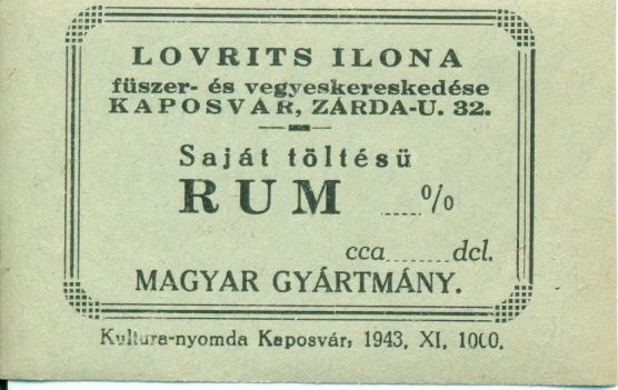 Rum (Magyar Kereskedelmi és Vendéglátóipari Múzeum CC BY-NC-SA)