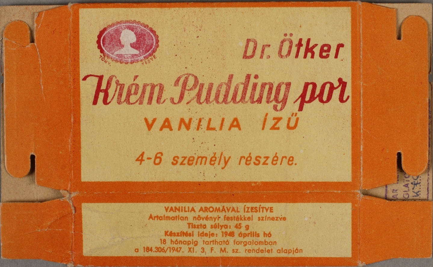 Dr. Oetker krémpudingpor doboz (Magyar Kereskedelmi és Vendéglátóipari Múzeum CC BY-NC-SA)