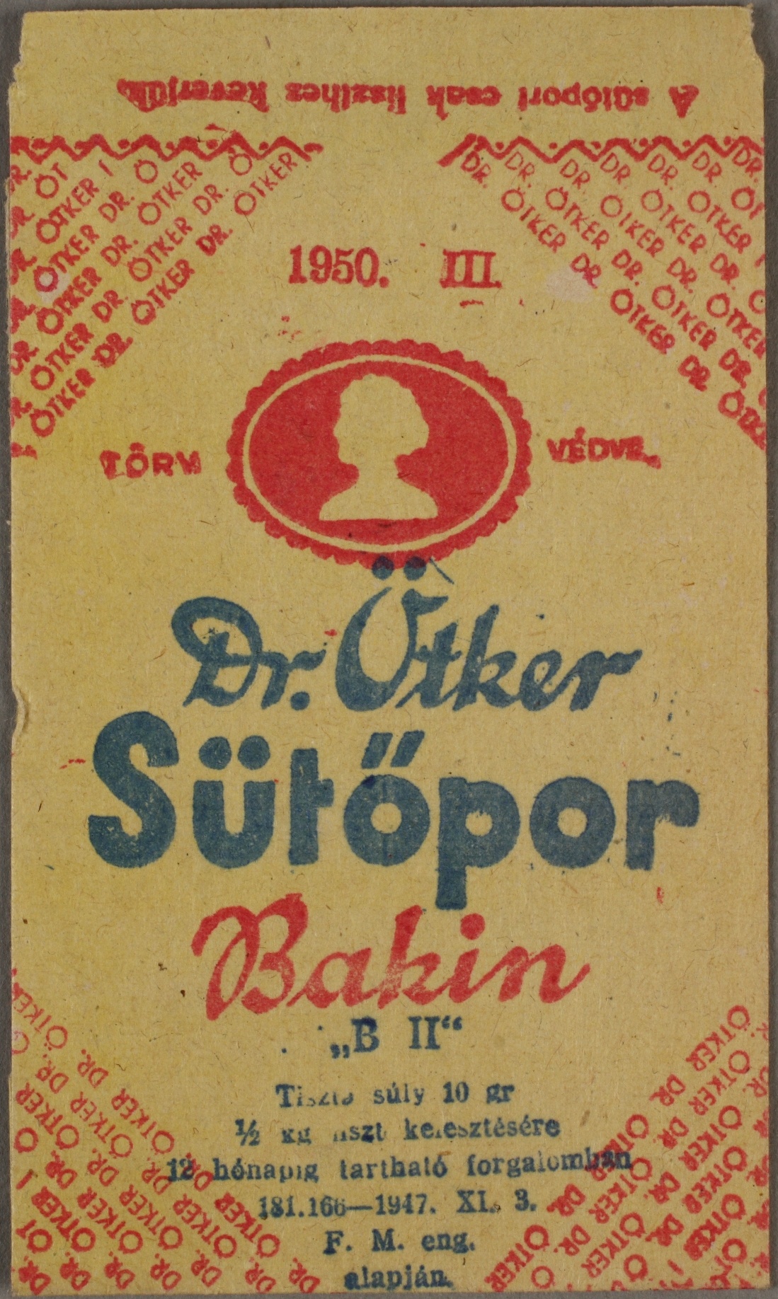 Bakin sütőpor zacskó (Magyar Kereskedelmi és Vendéglátóipari Múzeum CC BY-NC-SA)