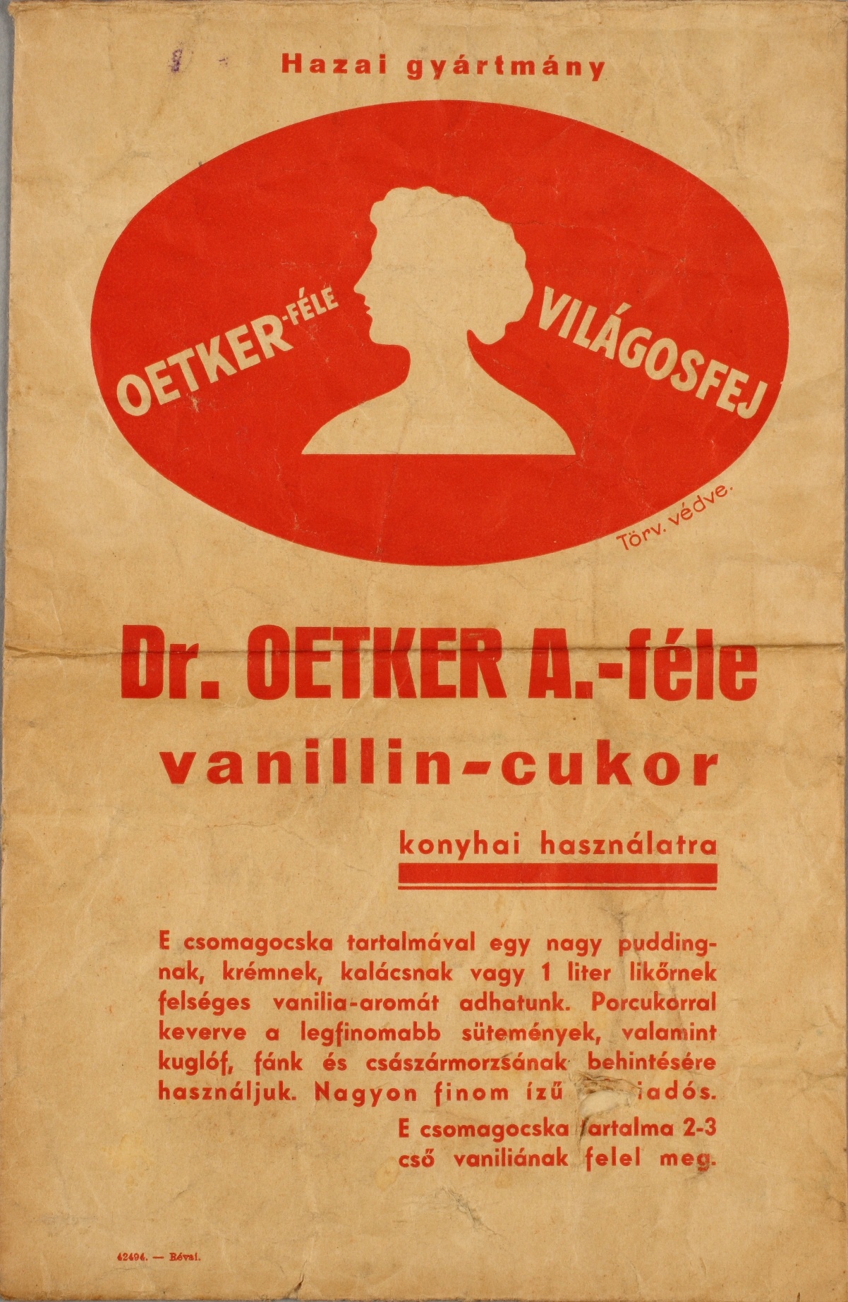 Vanillincukor zacskó (Magyar Kereskedelmi és Vendéglátóipari Múzeum CC BY-NC-SA)