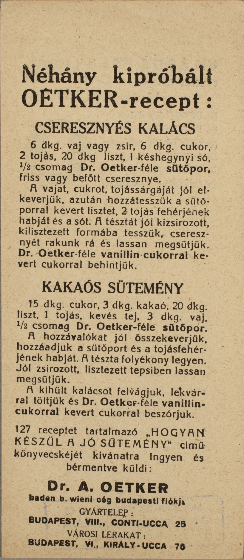 Dr. Oetker számolócédula (Magyar Kereskedelmi és Vendéglátóipari Múzeum CC BY-NC-SA)