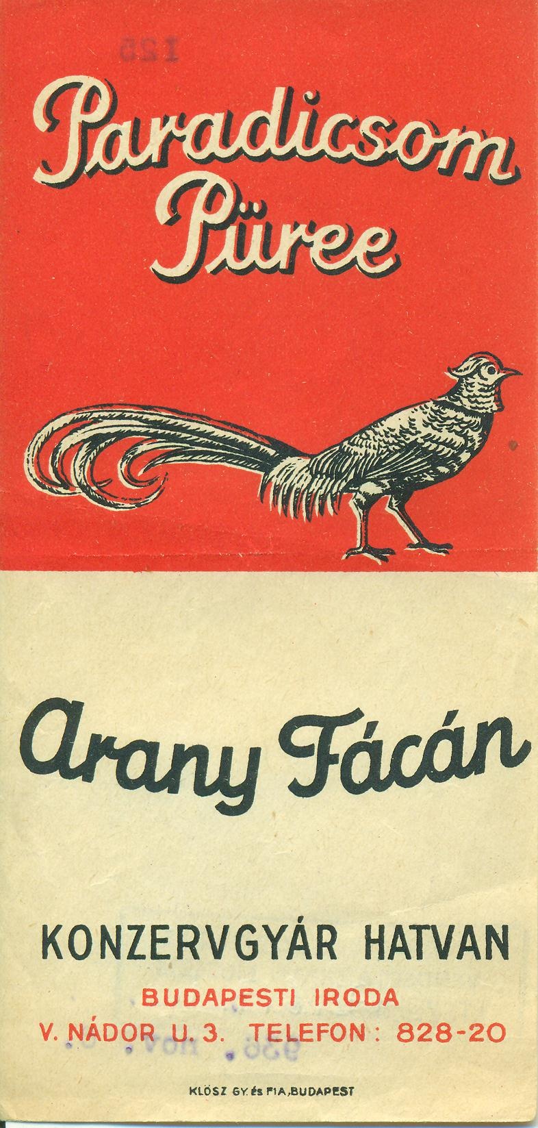 Arany Fácán (Magyar Kereskedelmi és Vendéglátóipari Múzeum CC BY-NC-SA)