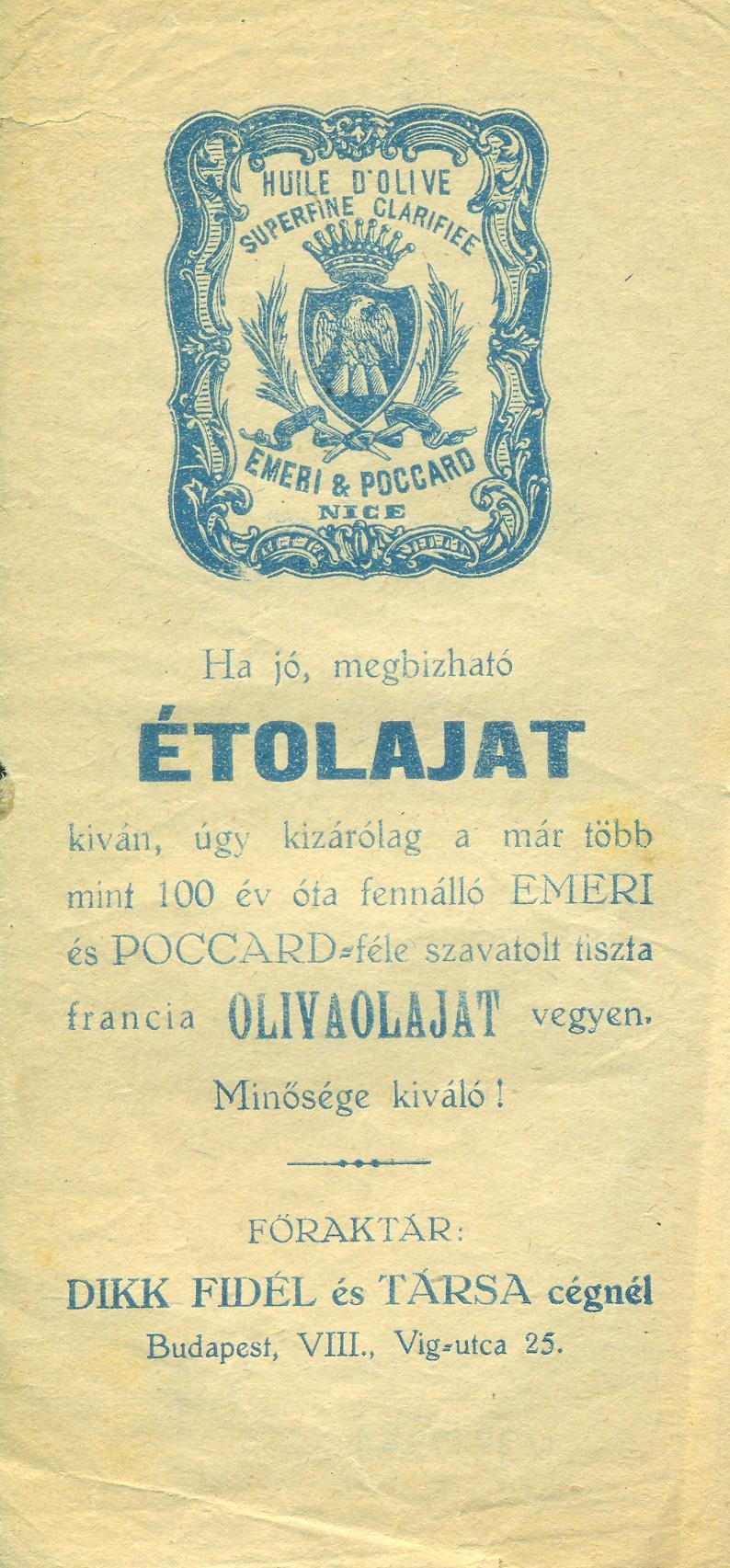 Emeri & Poccard étolaj (Magyar Kereskedelmi és Vendéglátóipari Múzeum CC BY-NC-SA)