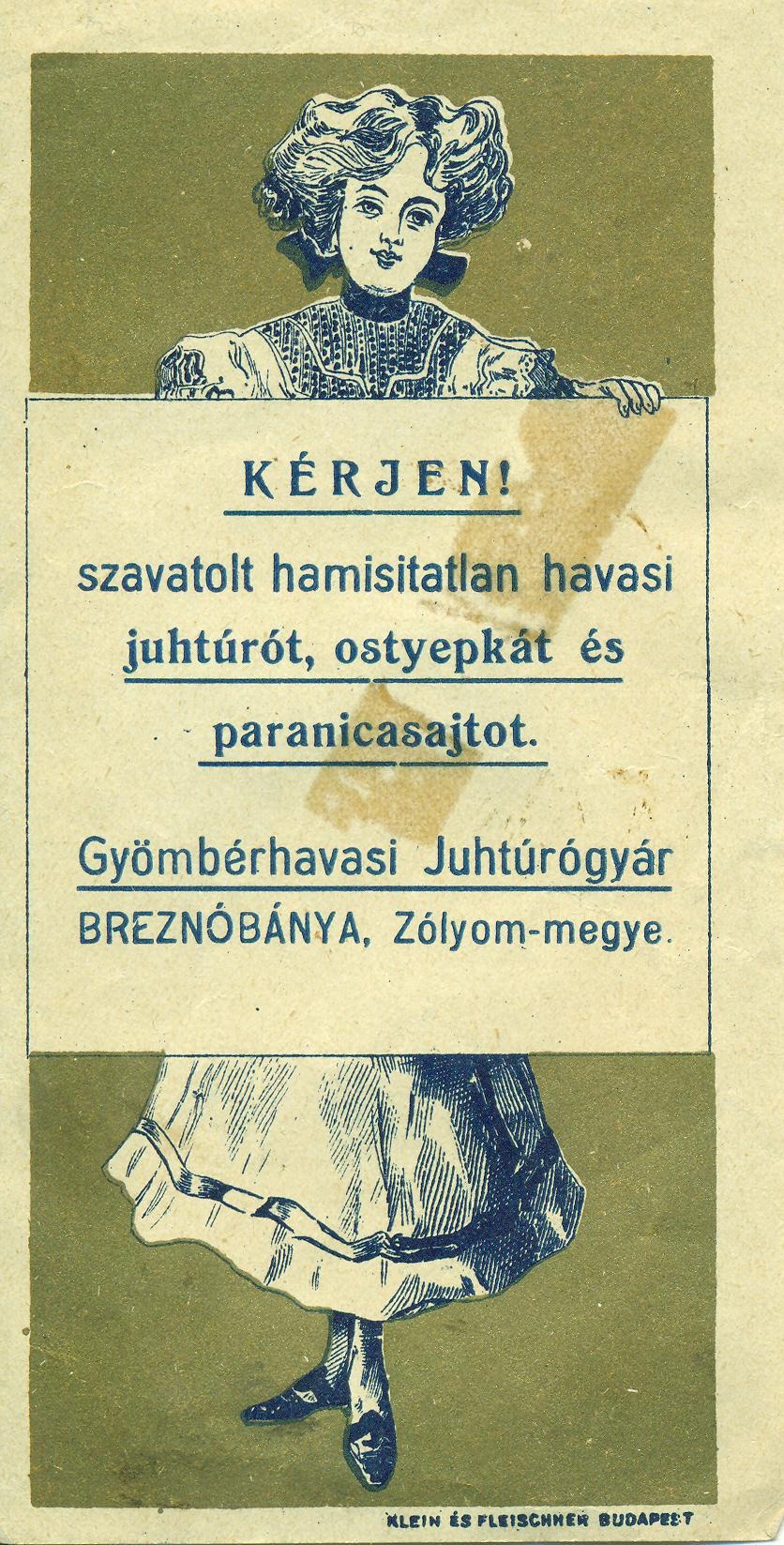 Gyömbérhavasi Juhtúrógyár (Magyar Kereskedelmi és Vendéglátóipari Múzeum CC BY-NC-SA)