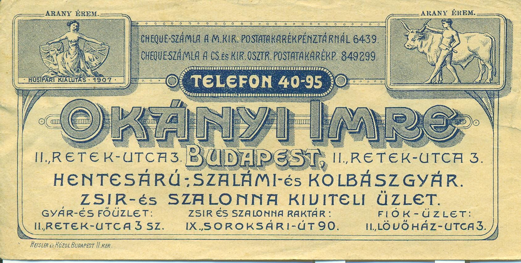 Okányi Imre Hentesáru-, Szalámi- és Kolbászgyár (Magyar Kereskedelmi és Vendéglátóipari Múzeum CC BY-NC-SA)