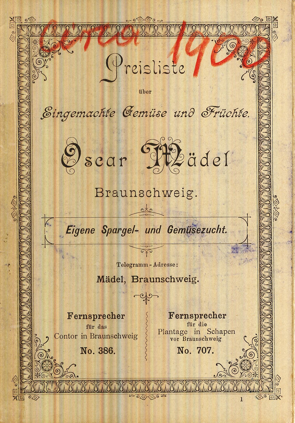 Oscar Mädel árjegyzék (Magyar Kereskedelmi és Vendéglátóipari Múzeum CC BY-NC-SA)