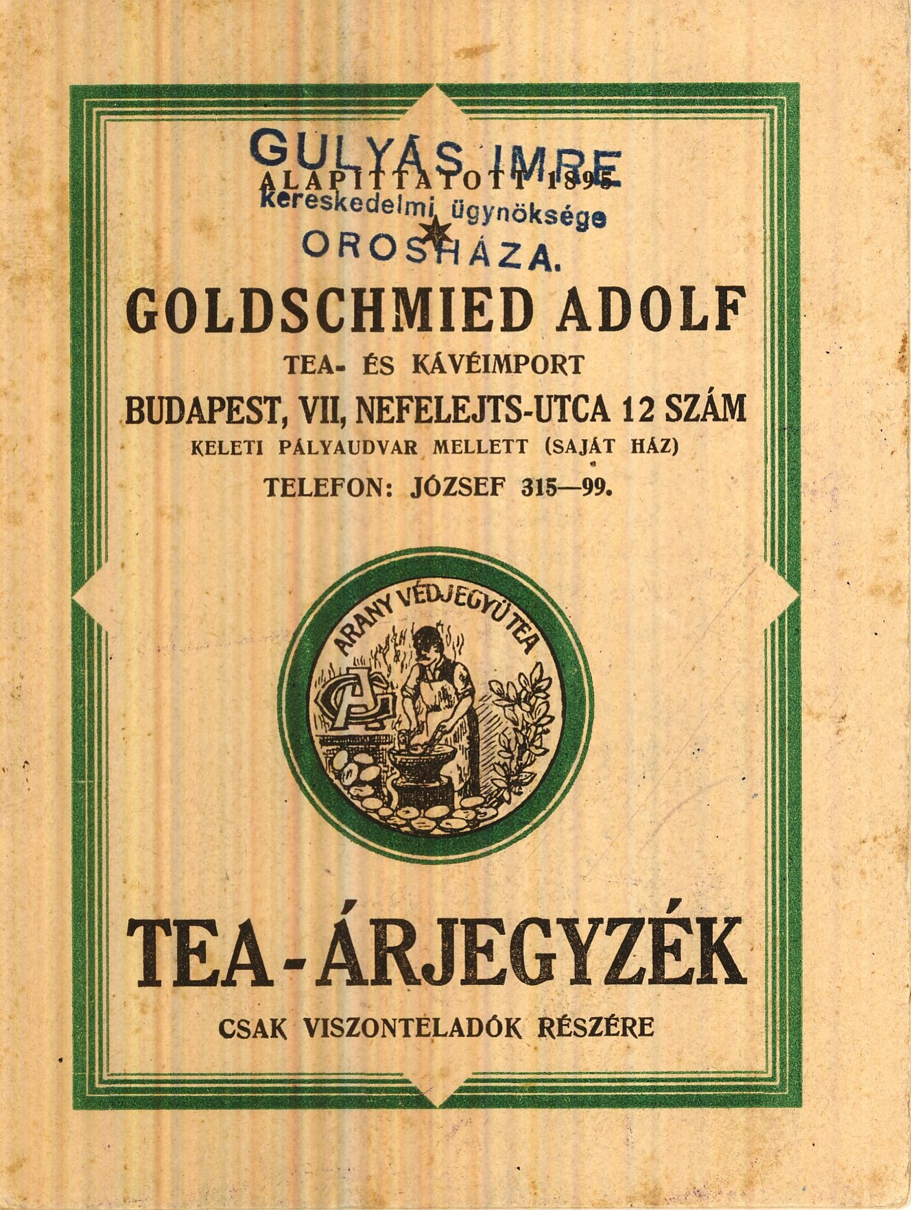 Goldschmied Adolf árjegyzék (Magyar Kereskedelmi és Vendéglátóipari Múzeum CC BY-NC-SA)