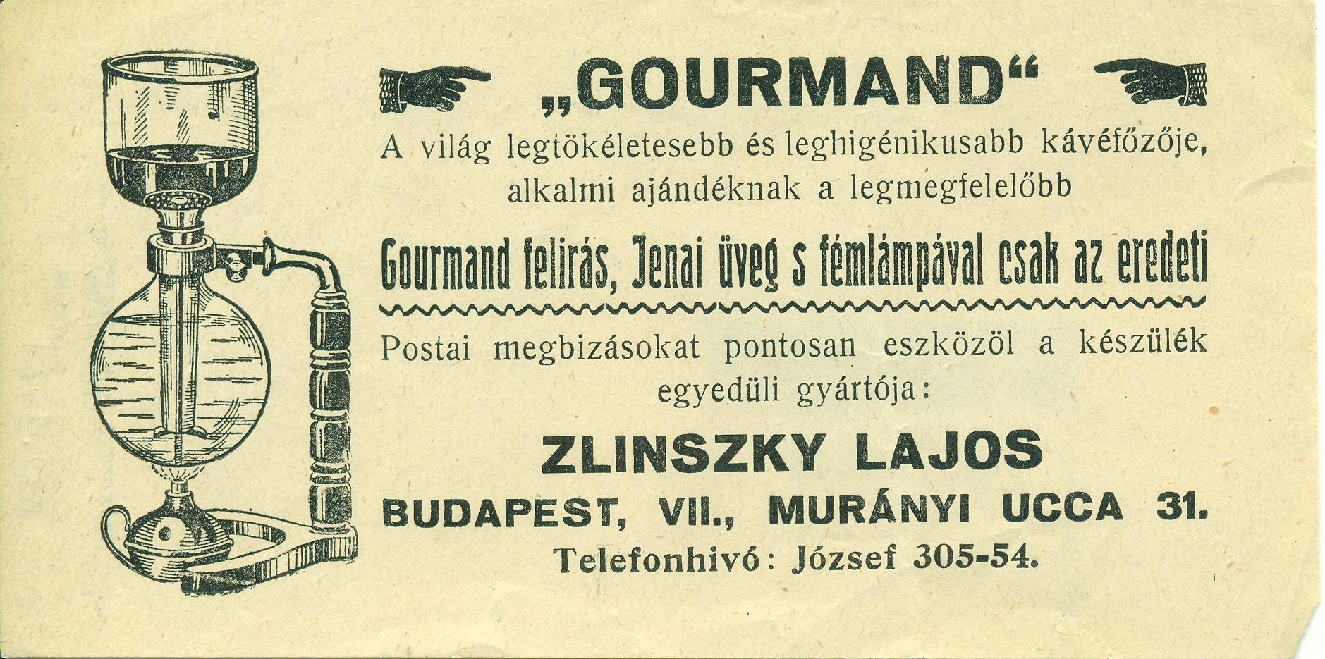 "Gourmand" kávéfőző (Magyar Kereskedelmi és Vendéglátóipari Múzeum CC BY-NC-SA)