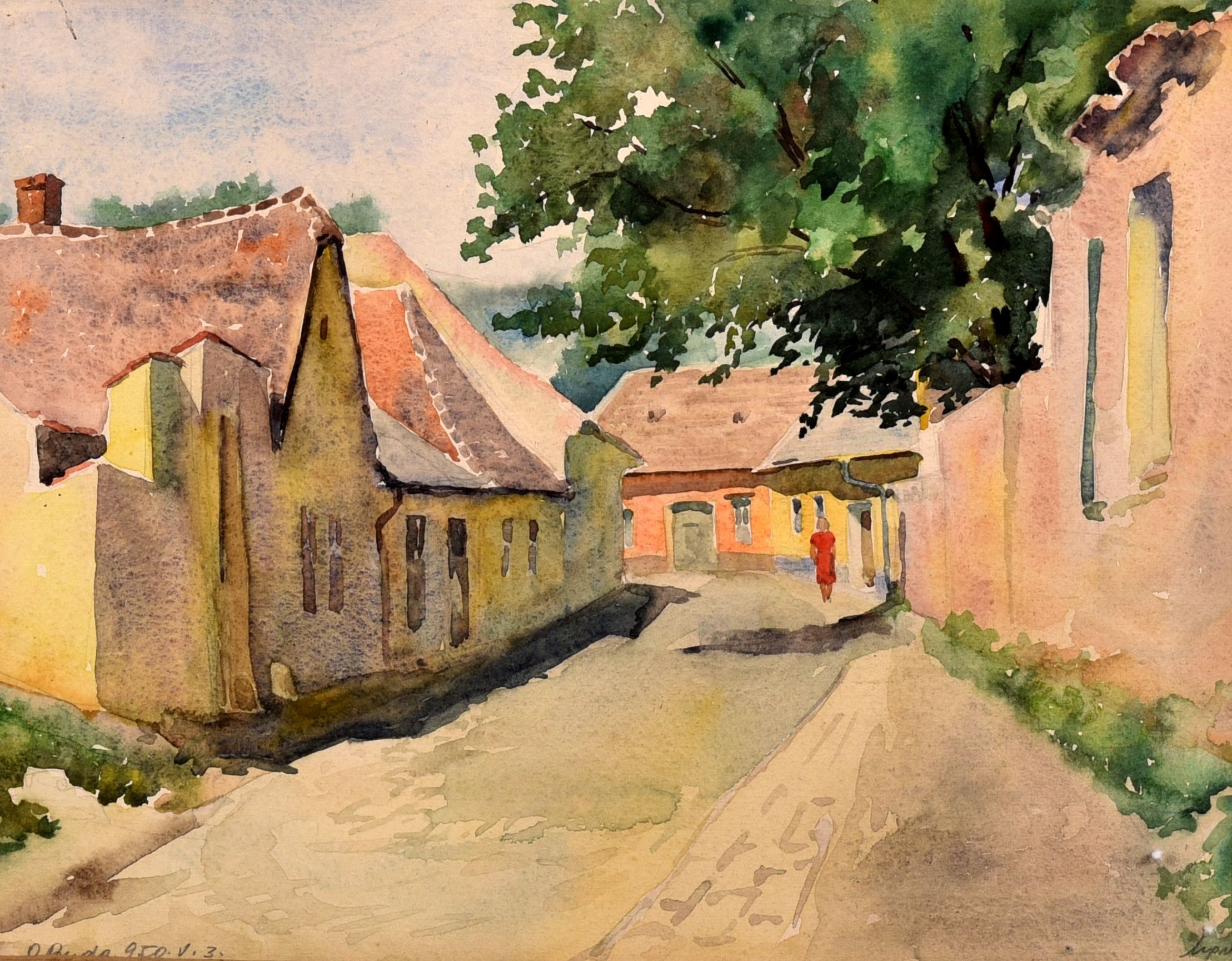 A Harrer Pál utcáról készített festmény (Óbudai Múzeum CC BY-NC-SA)