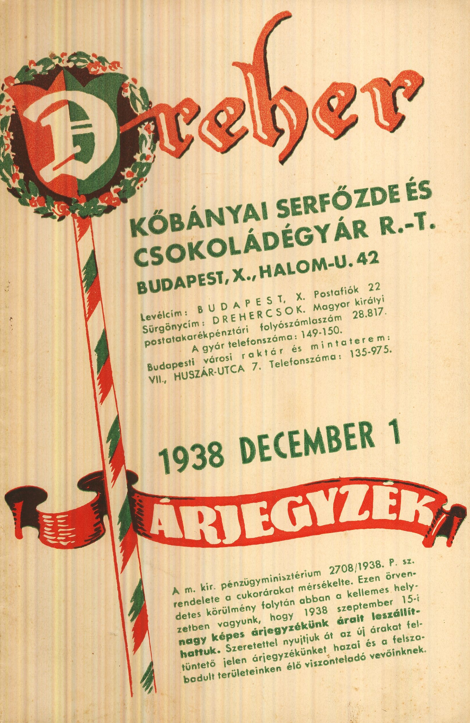 Dreher árjegyzék (Magyar Kereskedelmi és Vendéglátóipari Múzeum CC BY-NC-SA)
