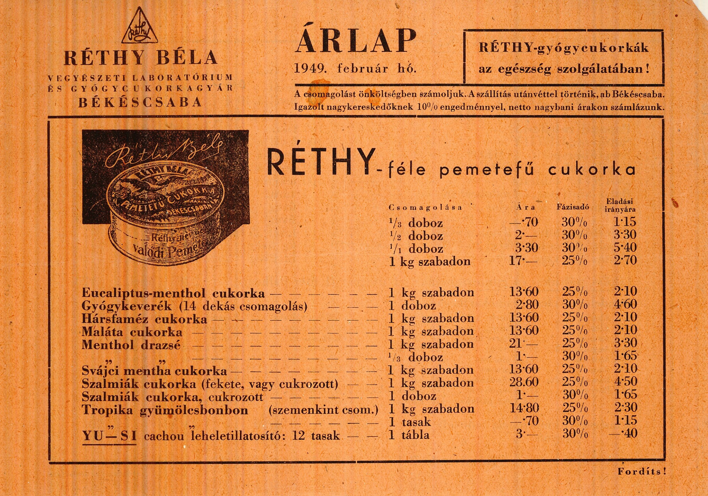 Réthy Béla árjegyzéke (Magyar Kereskedelmi és Vendéglátóipari Múzeum CC BY-NC-SA)