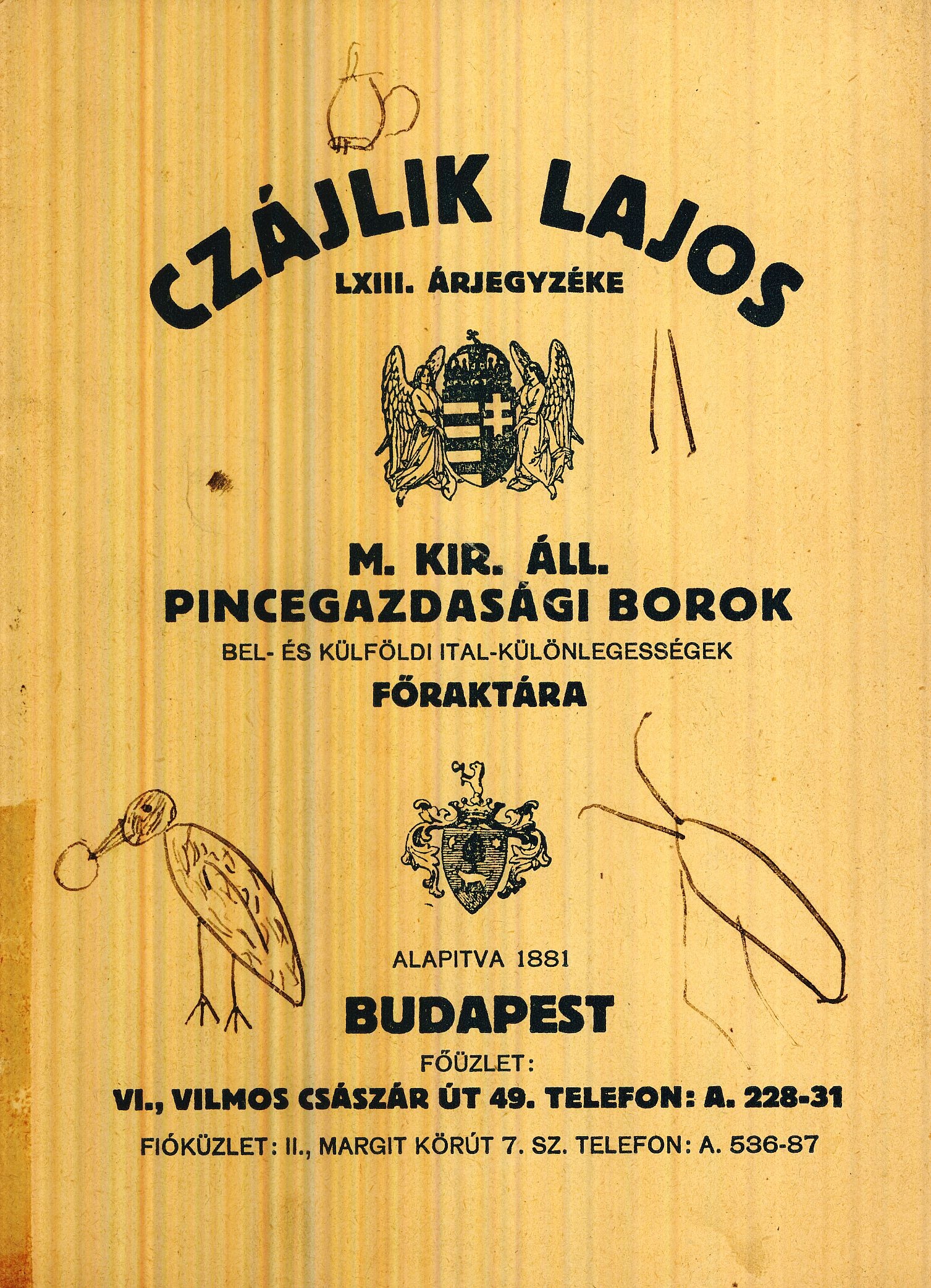 CZÁJLIK LAJOS LXIII. ÁRJEGYZÉKE (Magyar Kereskedelmi és Vendéglátóipari Múzeum CC BY-NC-SA)