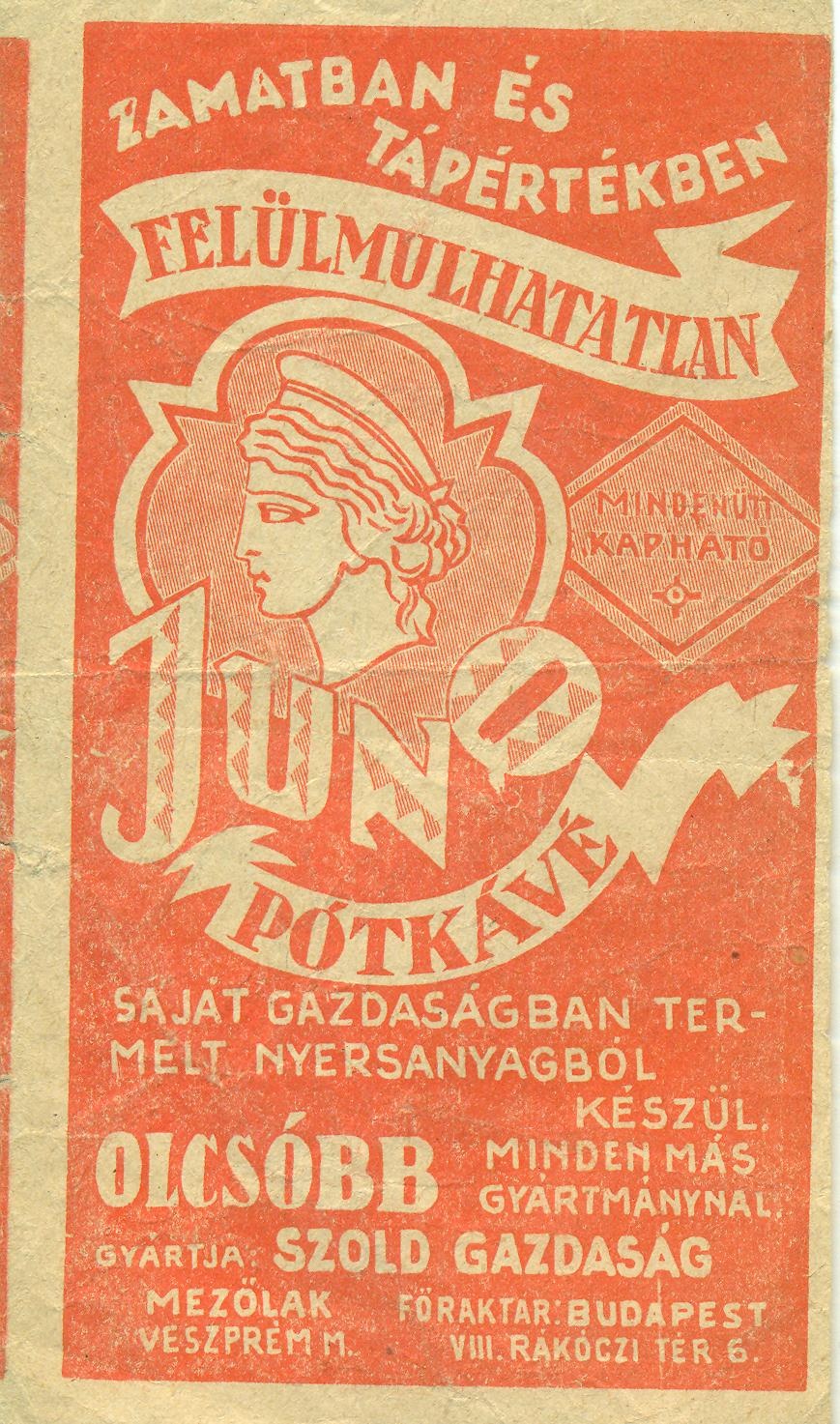 Juno pótkávé (Magyar Kereskedelmi és Vendéglátóipari Múzeum CC BY-NC-SA)