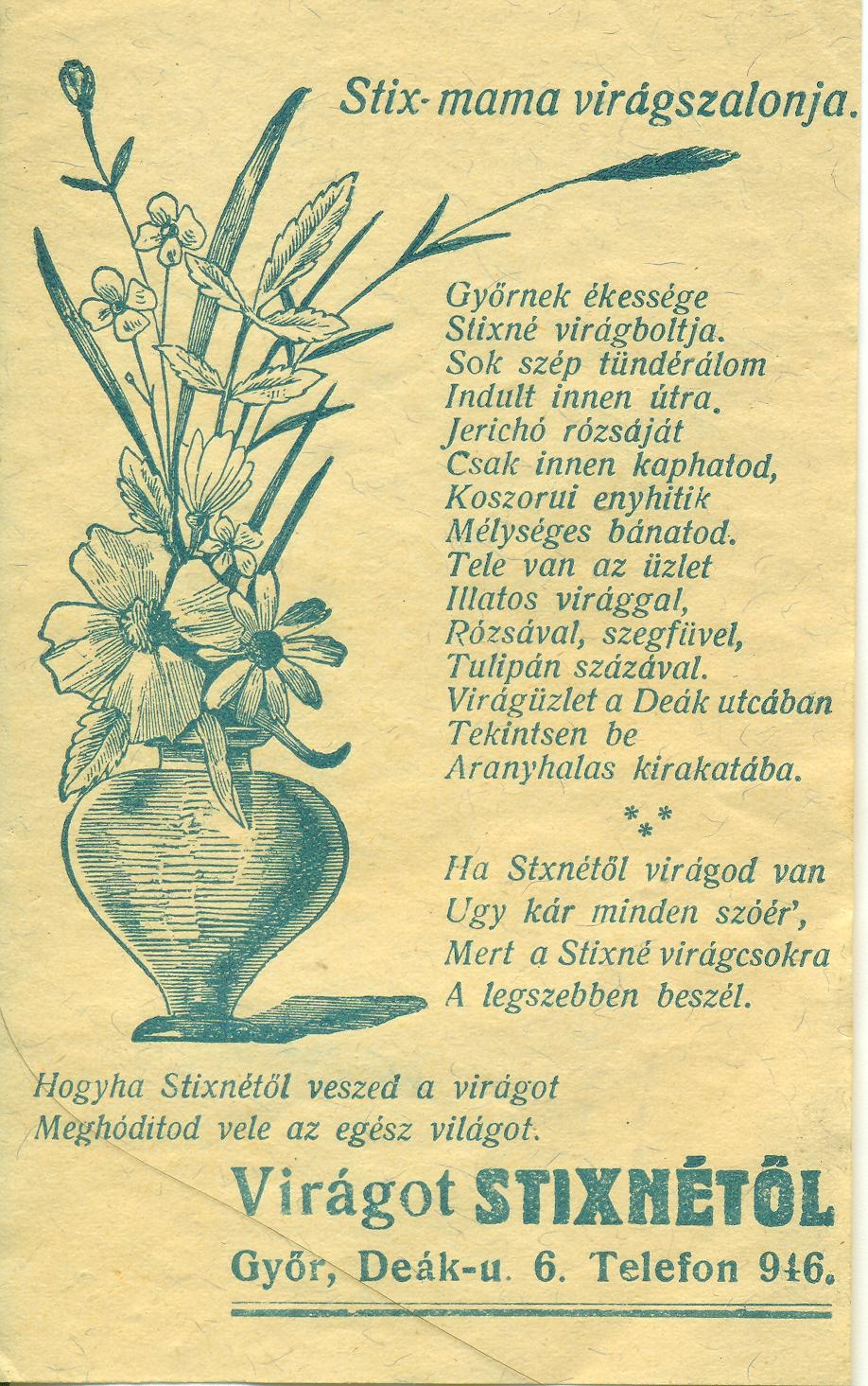 Stix-mama virágszalonja (Magyar Kereskedelmi és Vendéglátóipari Múzeum CC BY-NC-SA)