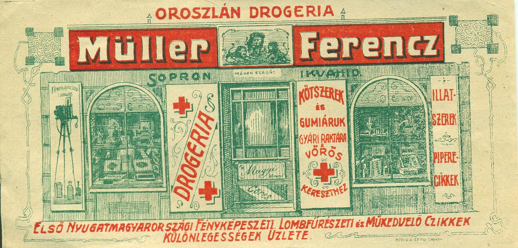 Müller Ferencz "Oroszlán" drogériája (Magyar Kereskedelmi és Vendéglátóipari Múzeum CC BY-NC-SA)