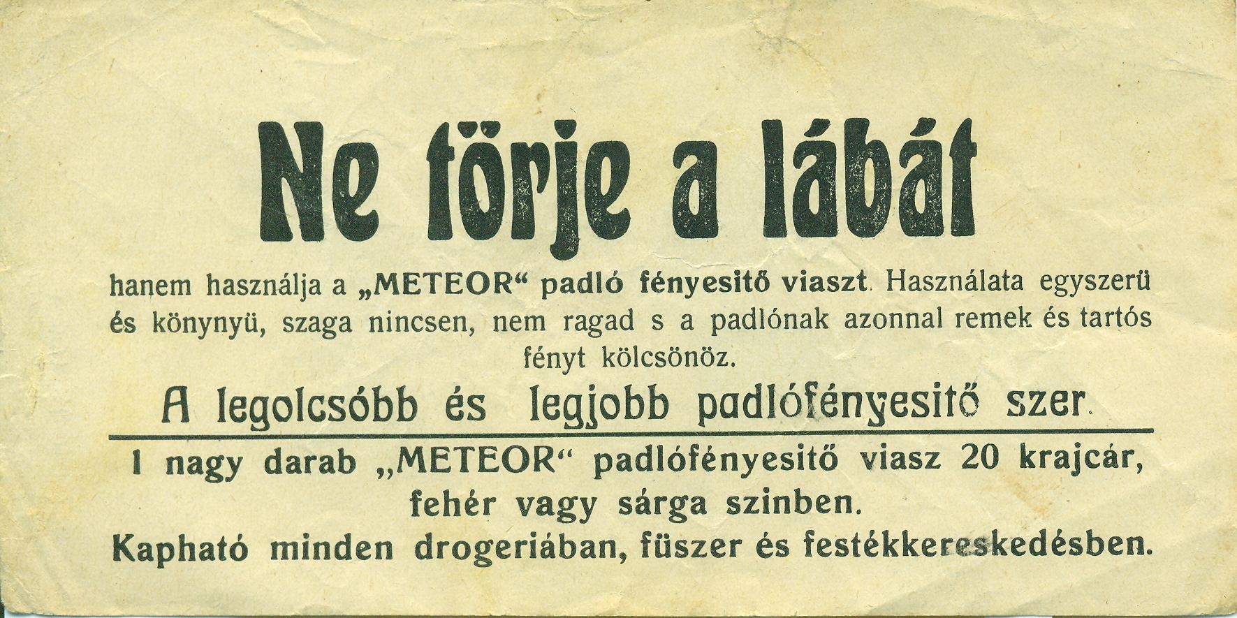 Meteor padlóviasz (Magyar Kereskedelmi és Vendéglátóipari Múzeum CC BY-NC-SA)