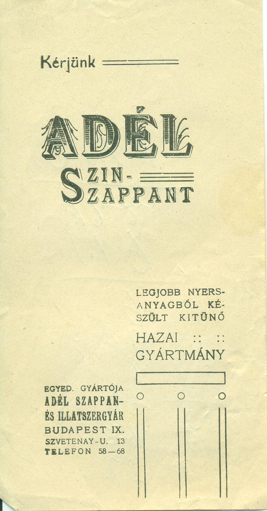 Adél-szappan (Magyar Kereskedelmi és Vendéglátóipari Múzeum CC BY-NC-SA)