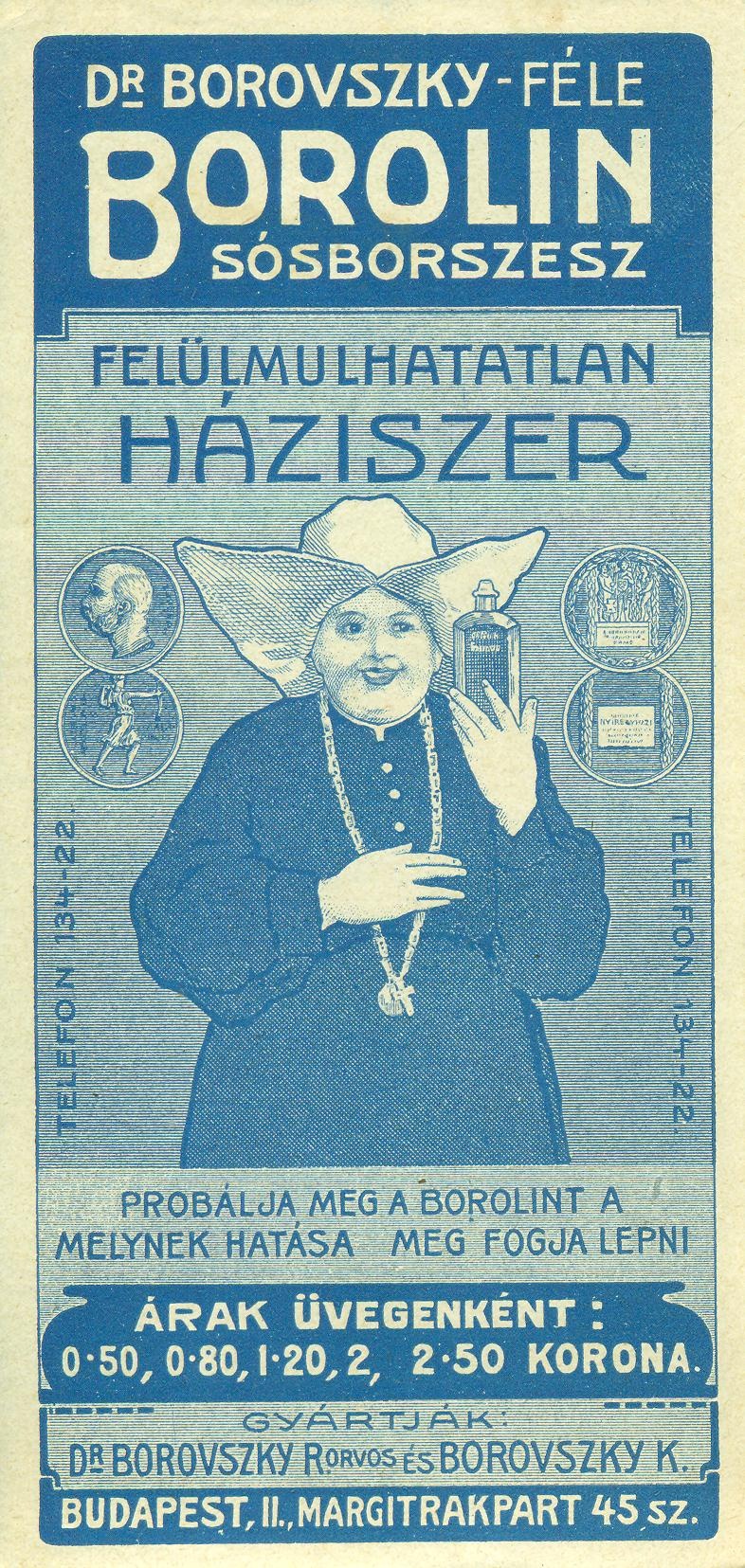 Dr. Borovszky-féle Borolin sósborszesz (Magyar Kereskedelmi és Vendéglátóipari Múzeum CC BY-NC-SA)