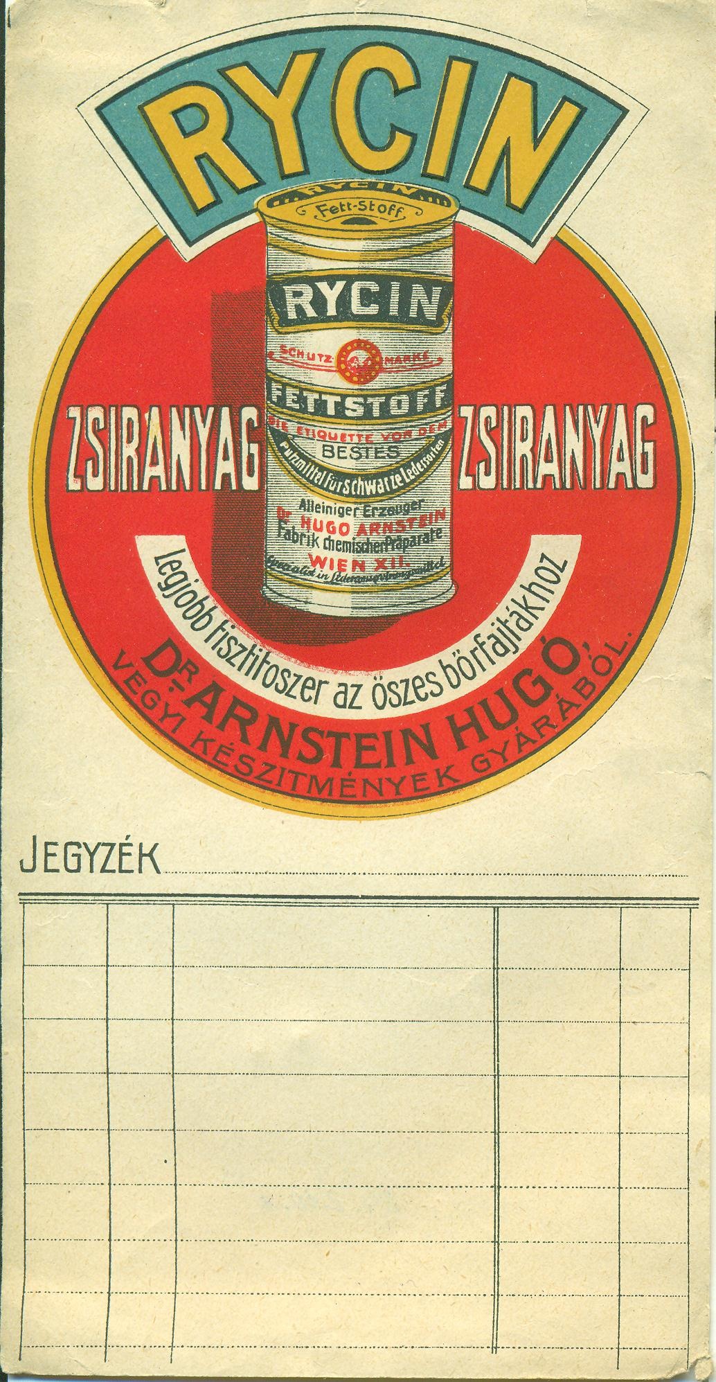 Rycin zsíranyag (Magyar Kereskedelmi és Vendéglátóipari Múzeum CC BY-NC-SA)