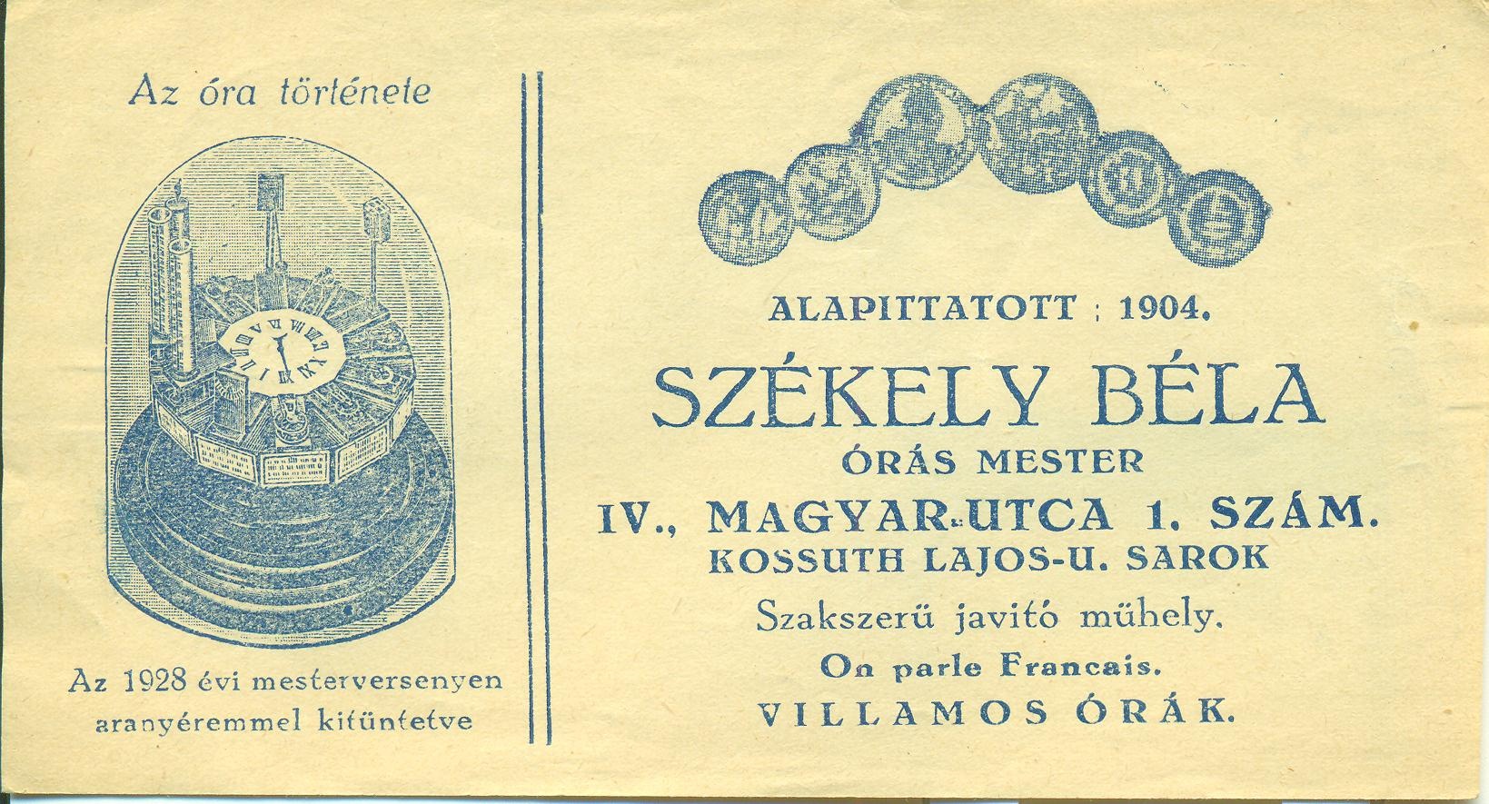 SZÉKELY BÉLA ÓRÁS MESTER (Magyar Kereskedelmi és Vendéglátóipari Múzeum CC BY-NC-SA)