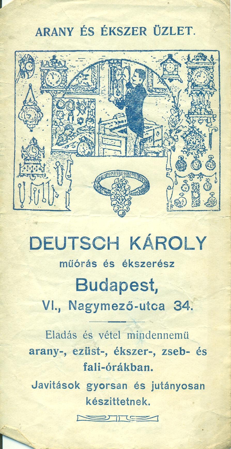DEUTSCH KÁROLY műórás és ékszerész (Magyar Kereskedelmi és Vendéglátóipari Múzeum CC BY-NC-SA)