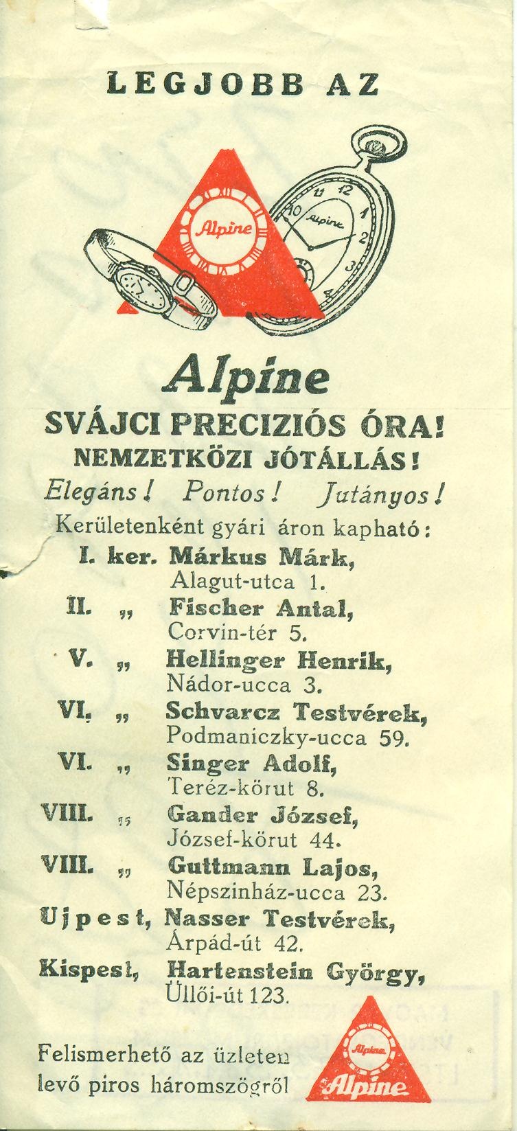 Alpine SVÁJCI PRECIZIÓS ÓRA (Magyar Kereskedelmi és Vendéglátóipari Múzeum CC BY-NC-SA)
