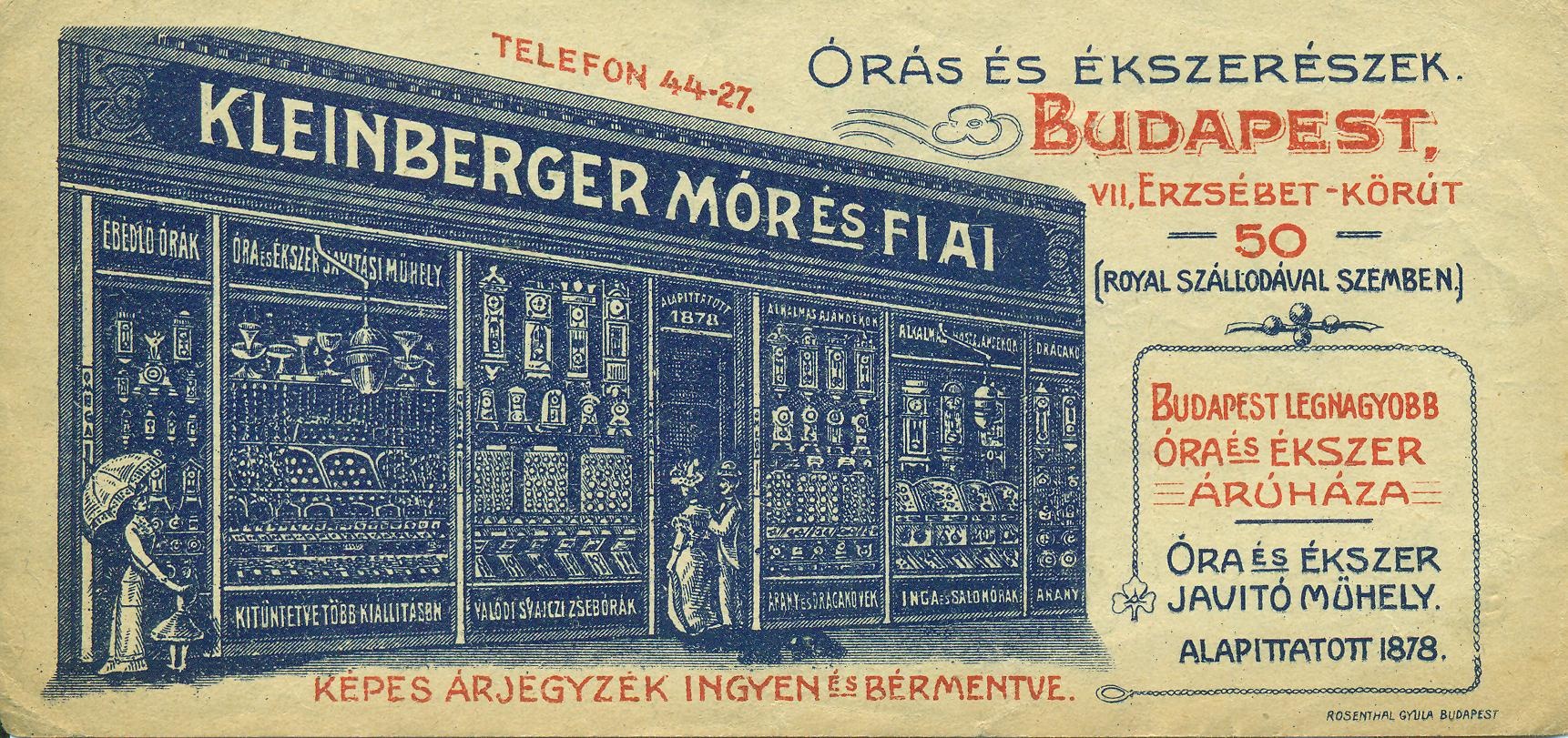 KLEINBERGER MÓR ÉS FIAI (Magyar Kereskedelmi és Vendéglátóipari Múzeum CC BY-NC-SA)