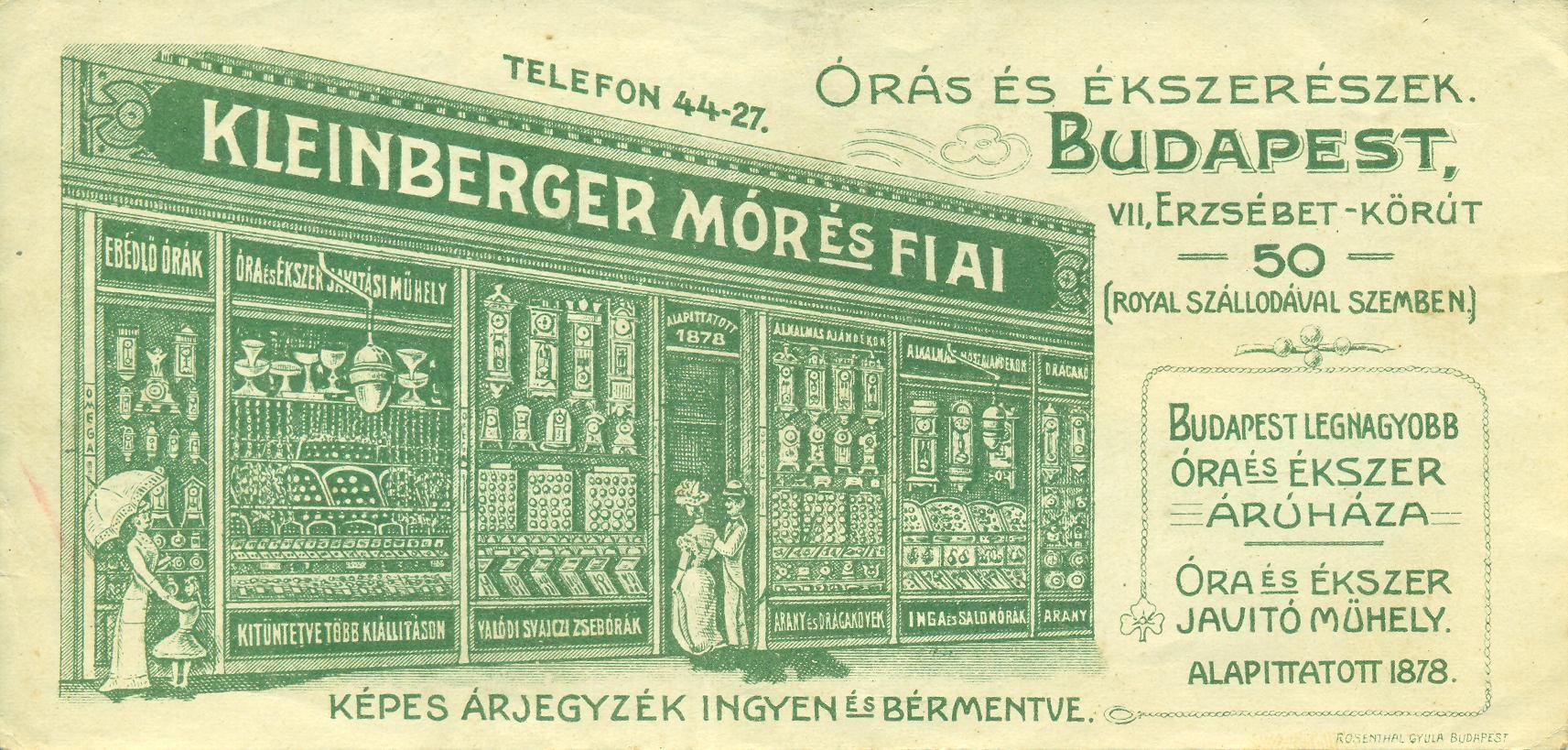 KLEINBERGER MÓR ÉS FIAI (Magyar Kereskedelmi és Vendéglátóipari Múzeum CC BY-NC-SA)
