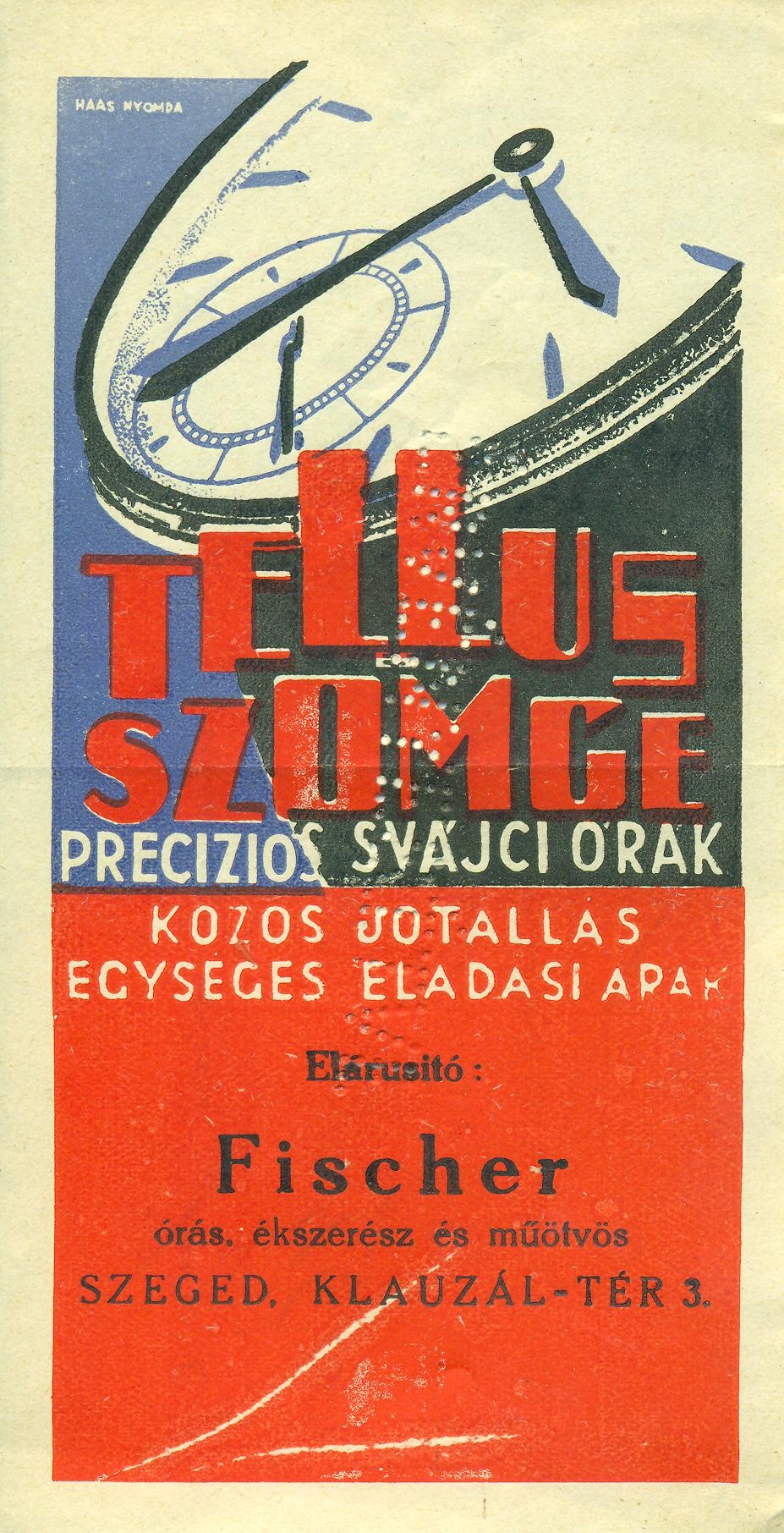 TELLUS ÉS SZOMGE PRECÍZIÓS SVÁJCI ÓRÁK (Magyar Kereskedelmi és Vendéglátóipari Múzeum CC BY-NC-SA)