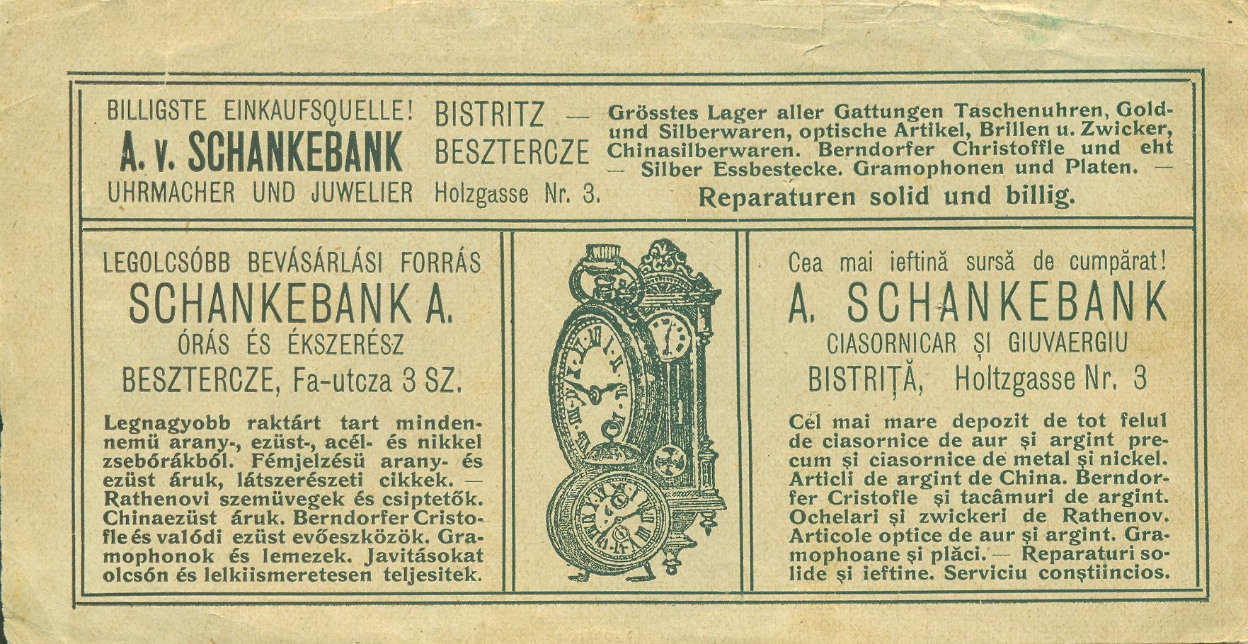 Schankebank A. órás és ékszerész (Magyar Kereskedelmi és Vendéglátóipari Múzeum CC BY-NC-SA)