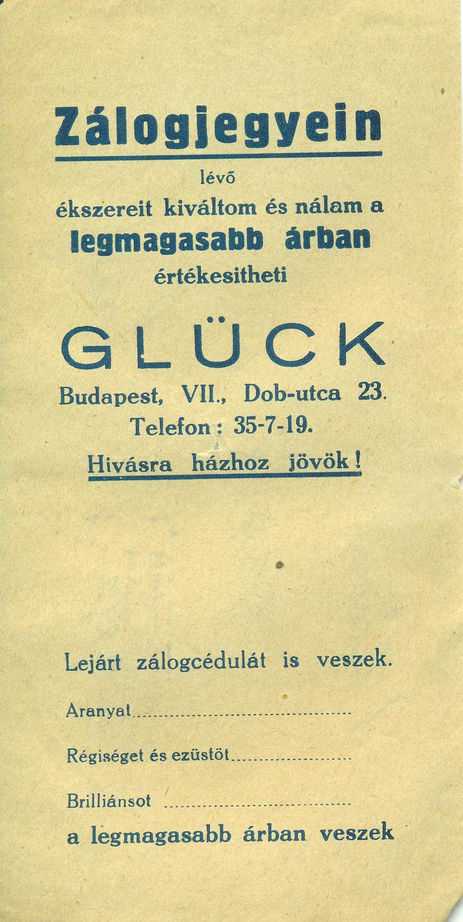 Glück (Magyar Kereskedelmi és Vendéglátóipari Múzeum CC BY-NC-SA)